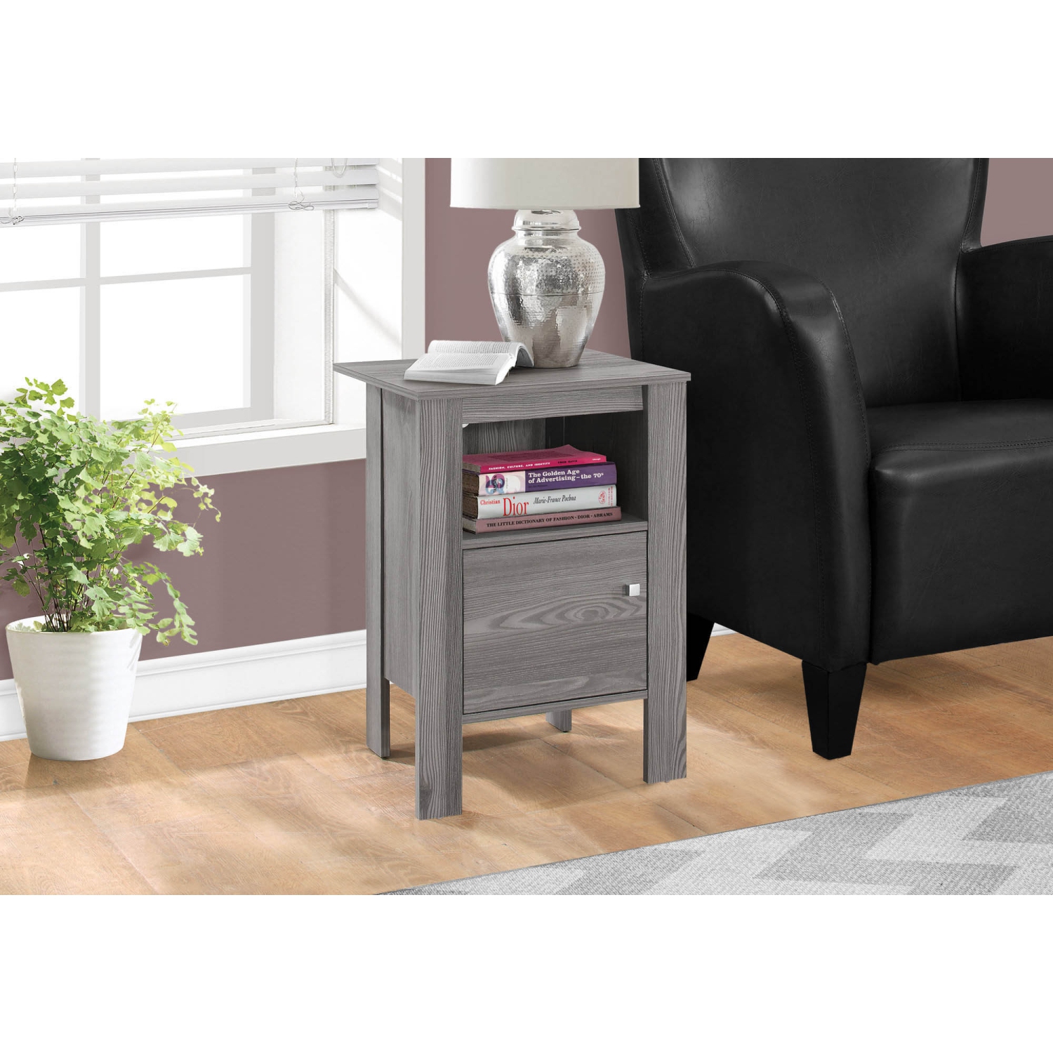 ACCENT TABLE - GREY NIGHT STAND WITH STORAGE