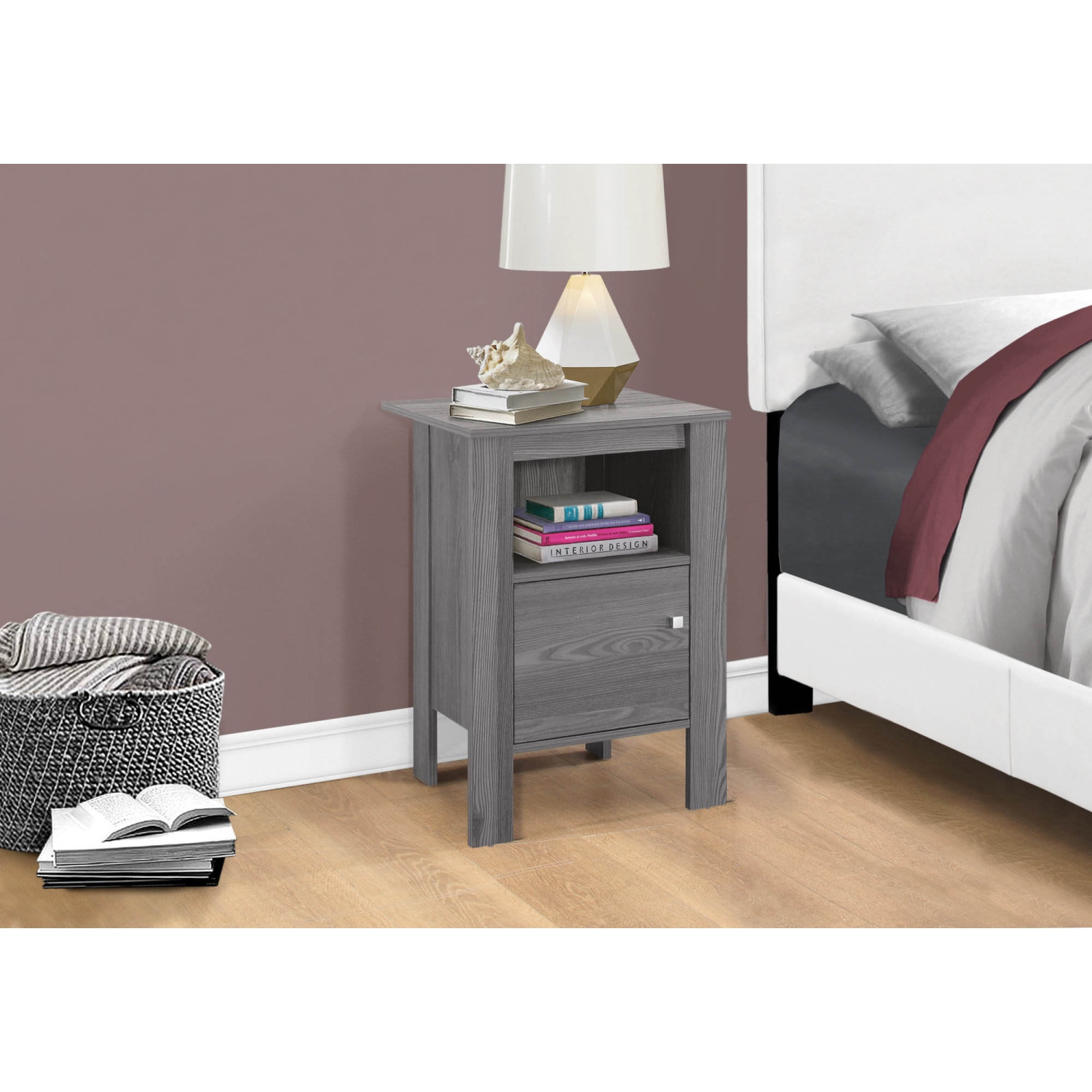 ACCENT TABLE - GREY NIGHT STAND WITH STORAGE