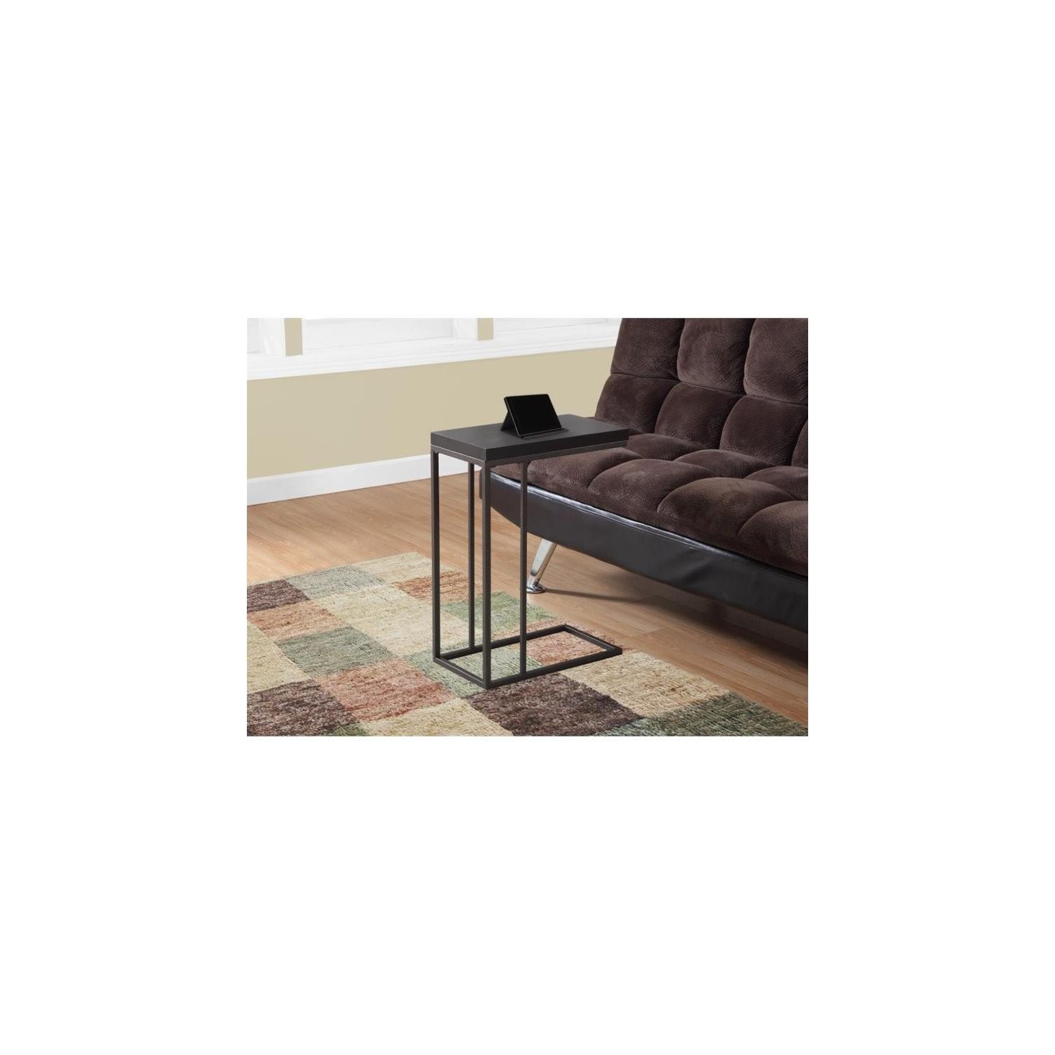 Accent Table C-shaped End Side Snack Living Room Bedroom Metal Brown