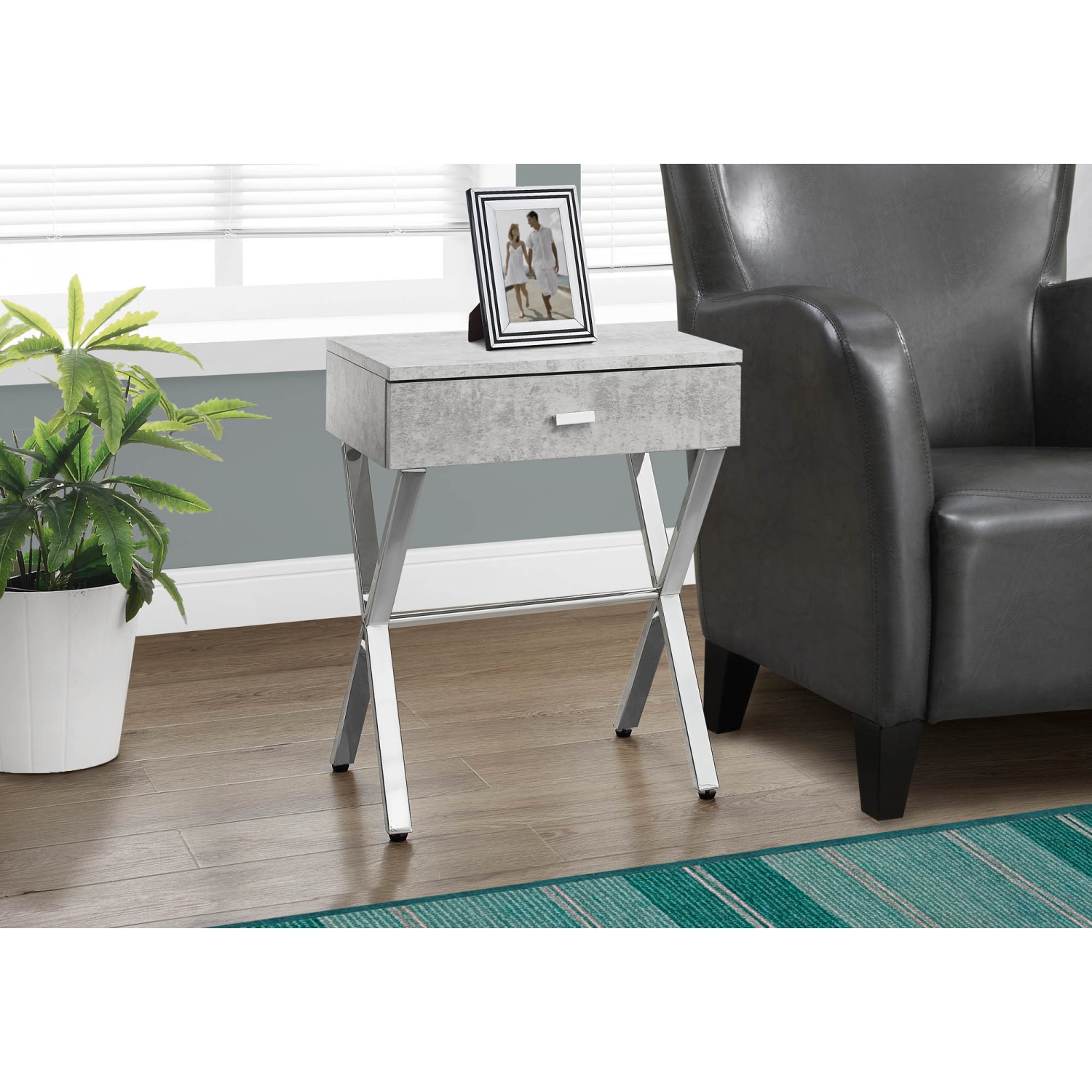 ACCENT TABLE - GREY CEMENT / CHROME METAL NIGHT STAND