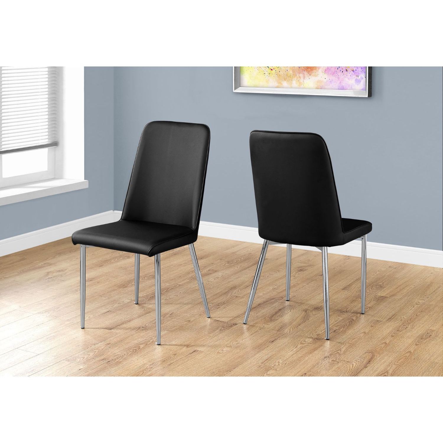 DINING CHAIR - 2PCS / 37"H / BLACK LEATHER-LOOK / CHROME