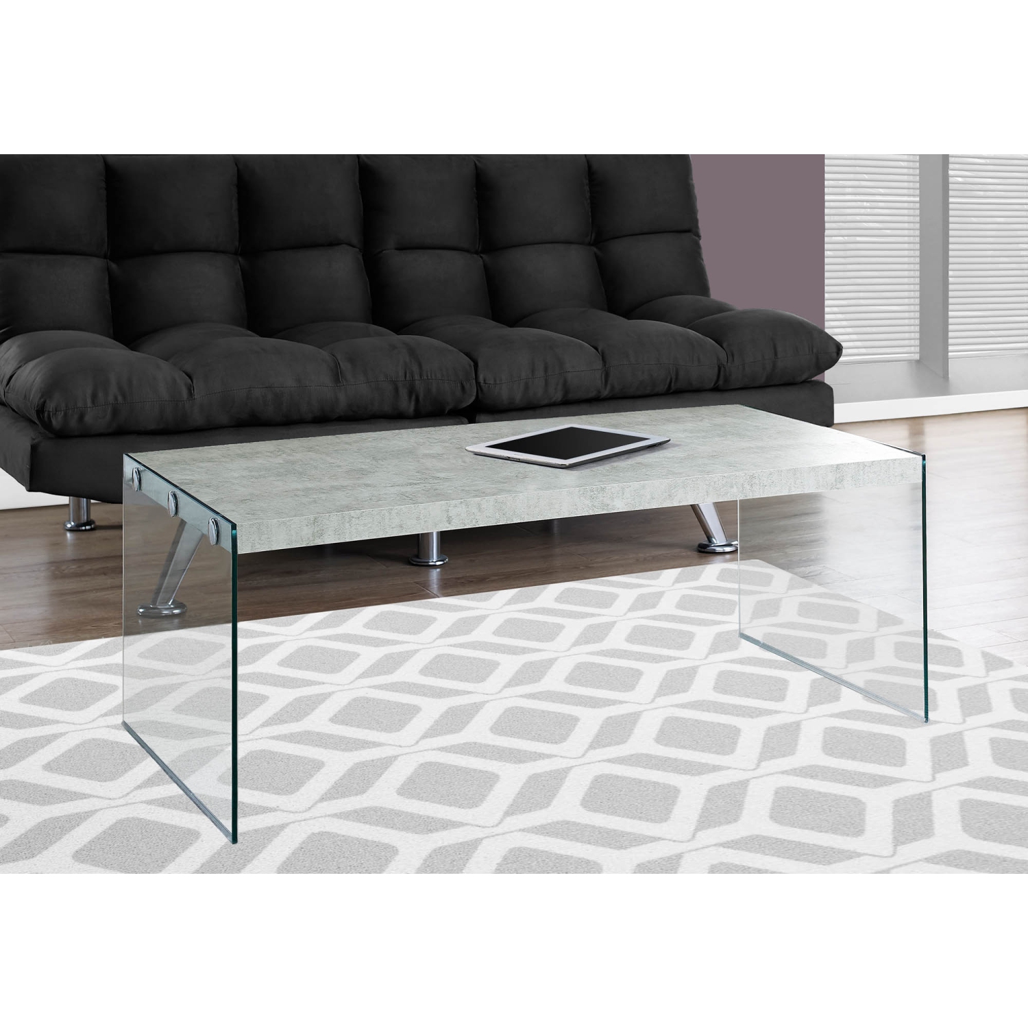 COFFEE TABLE - GREY CEMENT WITH TEMPERED GLASS