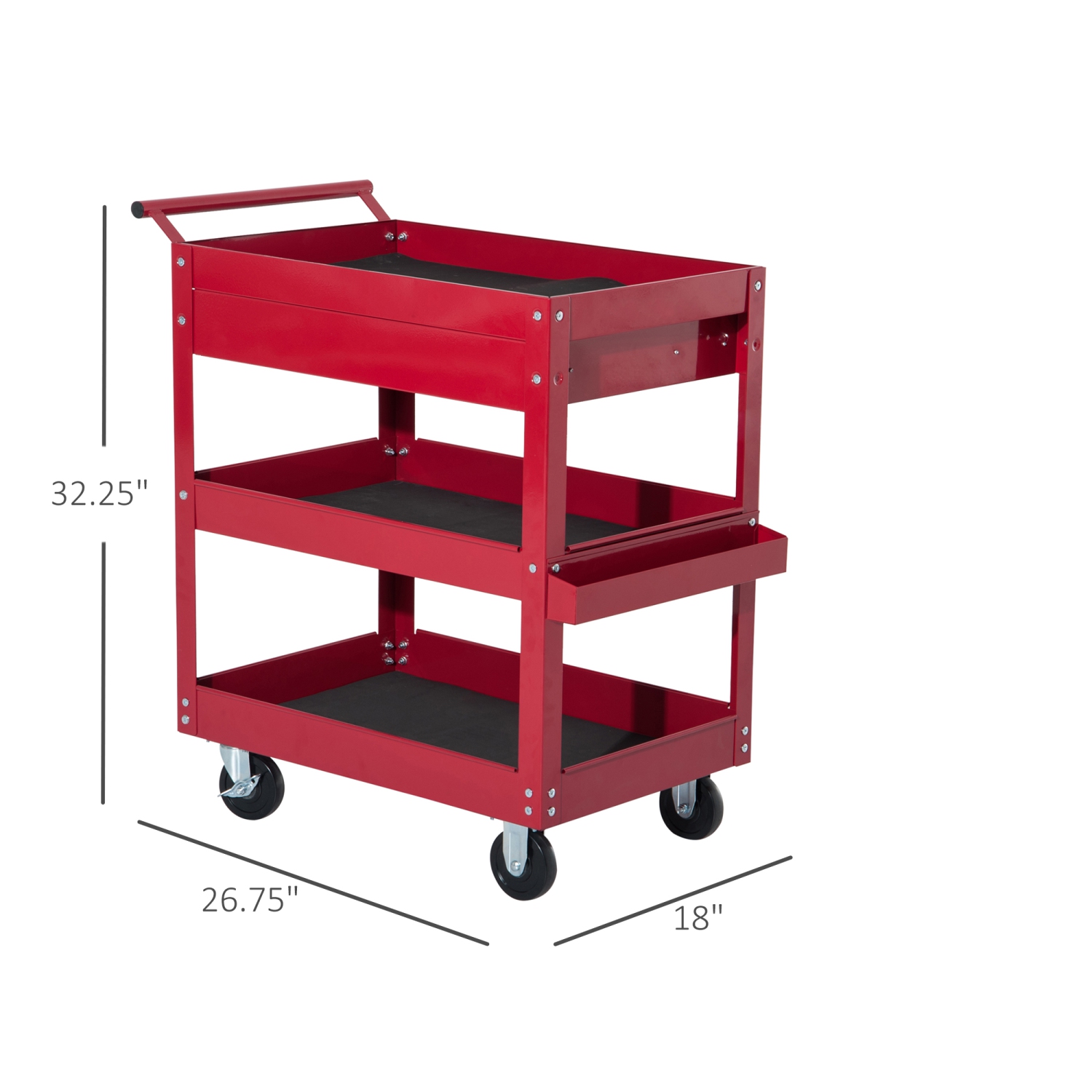 HOMCOM Rolling Tool Cart 3 Tray 1 Drawer Storage Chest Garage Utility Red