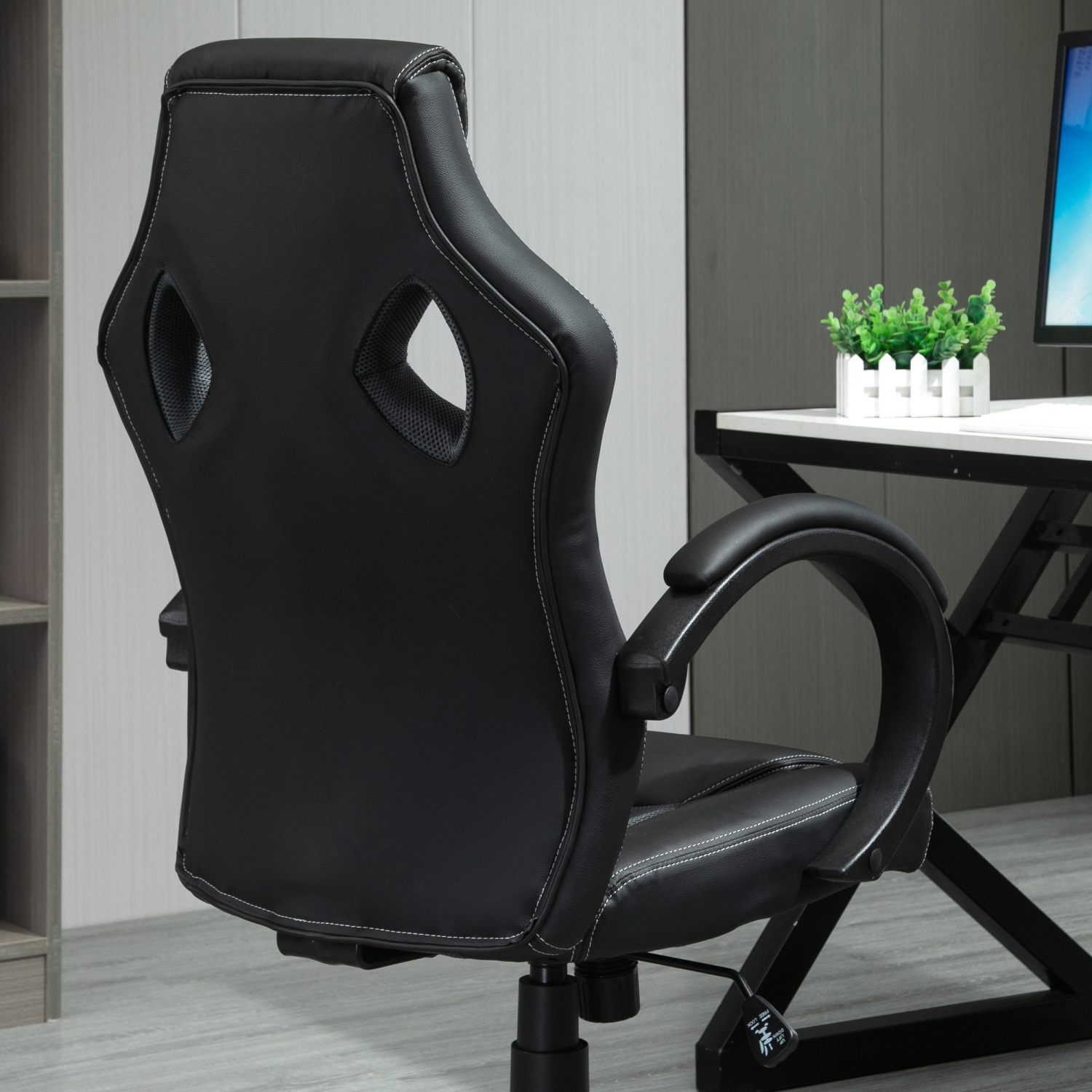 HOMCOM Chaise de bureau de jeu, chaise en cuir PU de style course avec hauteur réglable, chaise de joueur à dossier haut, gris