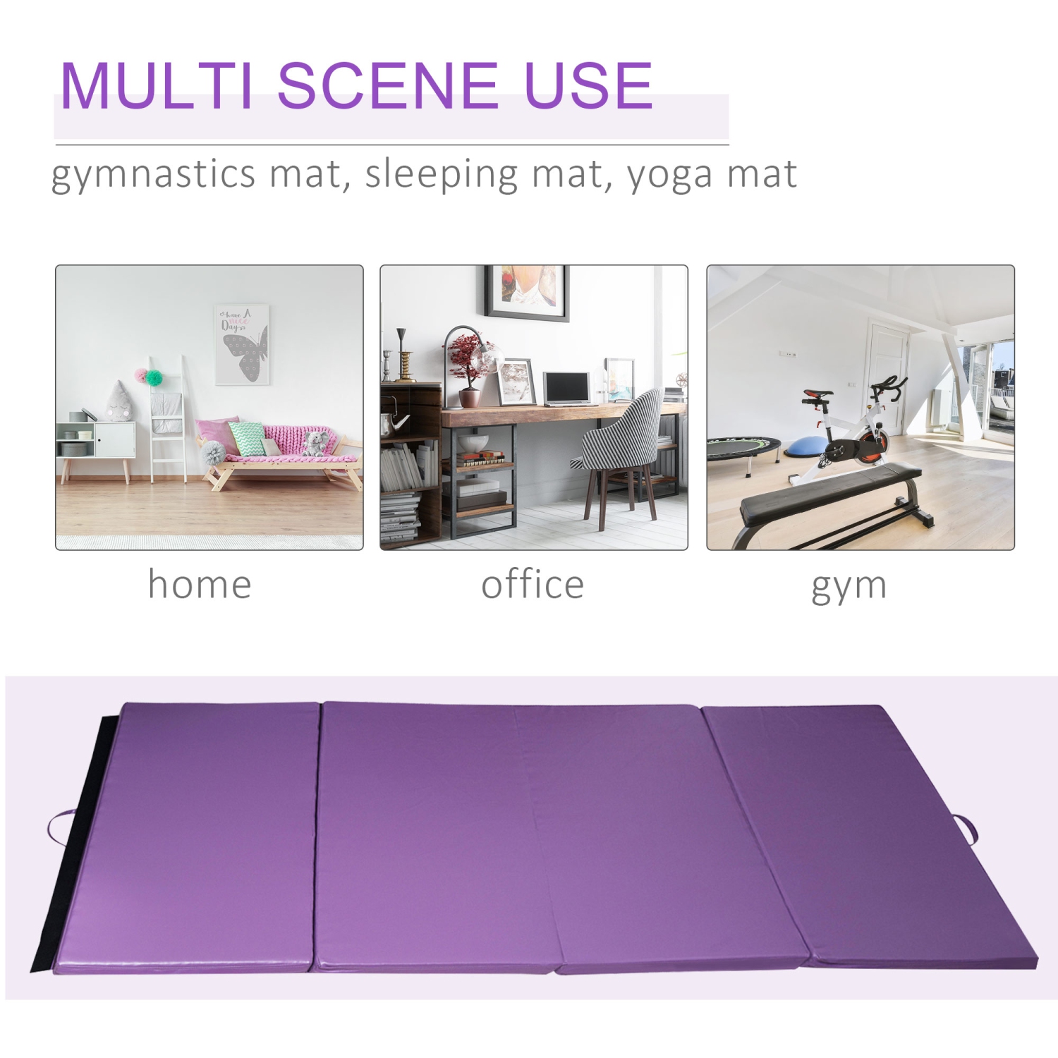 Tapis d'exercice pliable de 4 pi x8 pi x2 po de Soozier pour gymnastique, tapis d'exercice avec poignées de transport pour yoga, arts martiaux