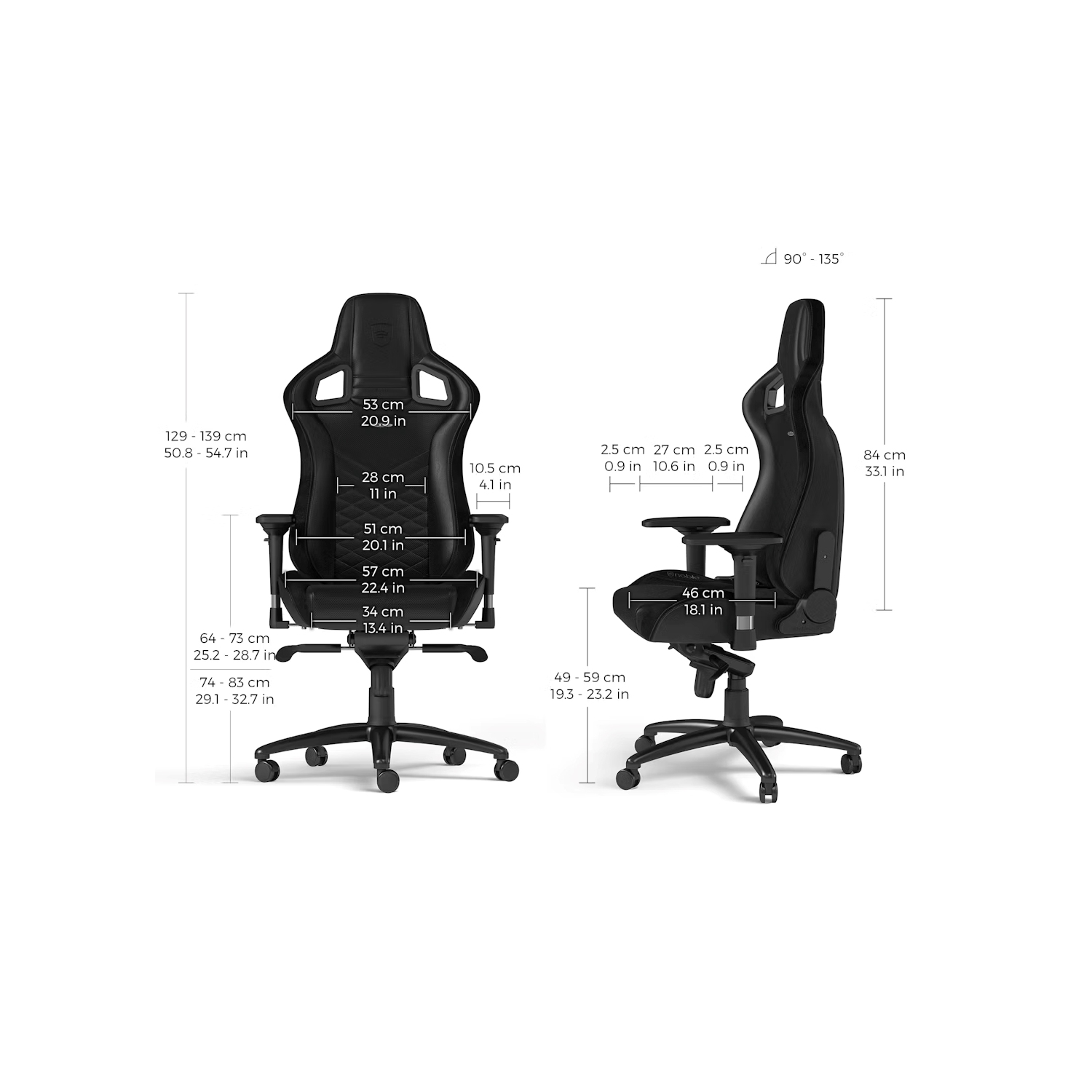 noblechairs EPIC Premium Gaming and Office Chair - Superior Ergonomics, Genuine Real Leather Upholstery, Supports up to 150 kg, Black