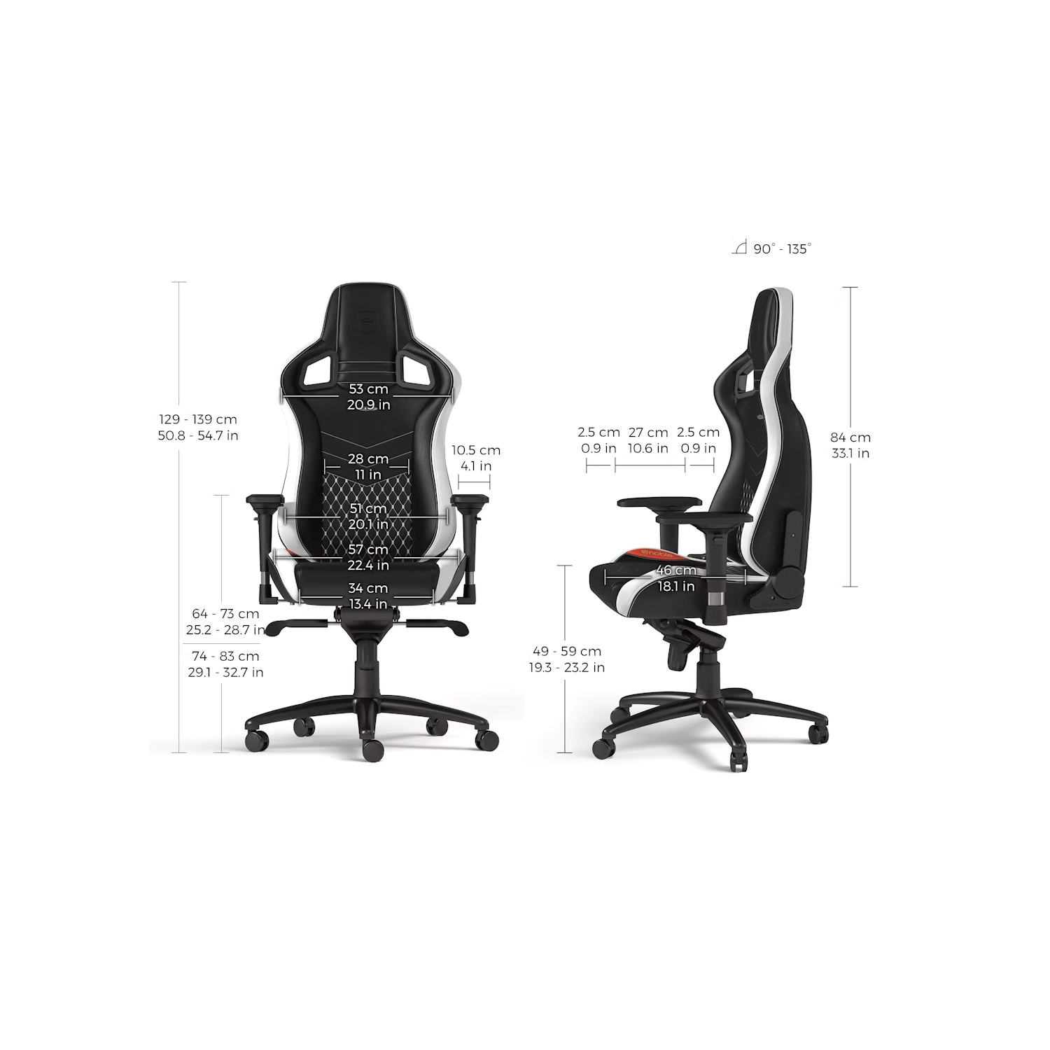 noblechairs EPIC Premium Gaming and Office Chair - Superior Ergonomics, Genuine Real Leather Upholstery, Supports up to 150 kg, Black/Red/White