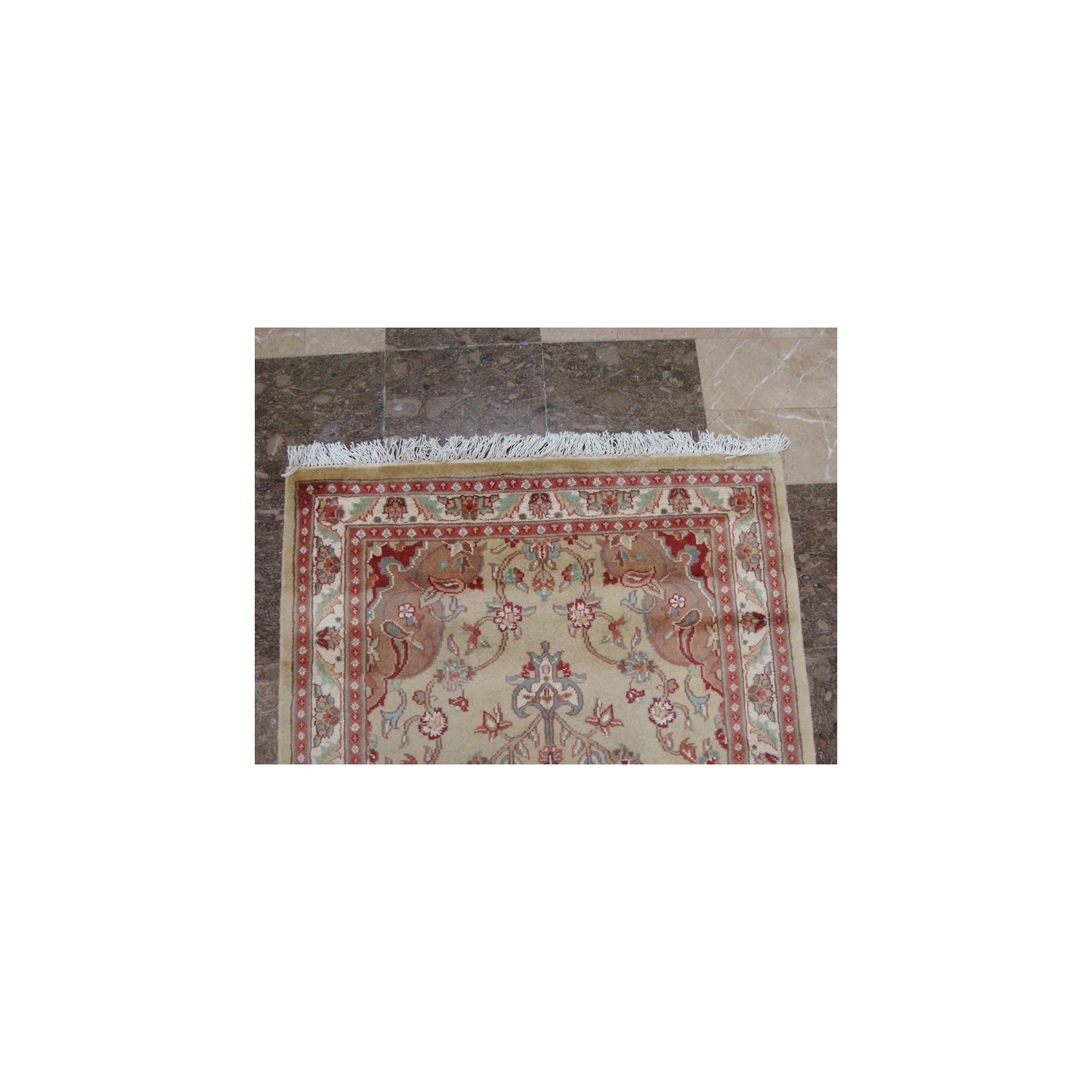 Ahmedani Wow Cream Ivory Floral Oriental Hand Knotted Wool Silk Carpet 4.11' x 3.0' Area Rug - Cream/Ivory