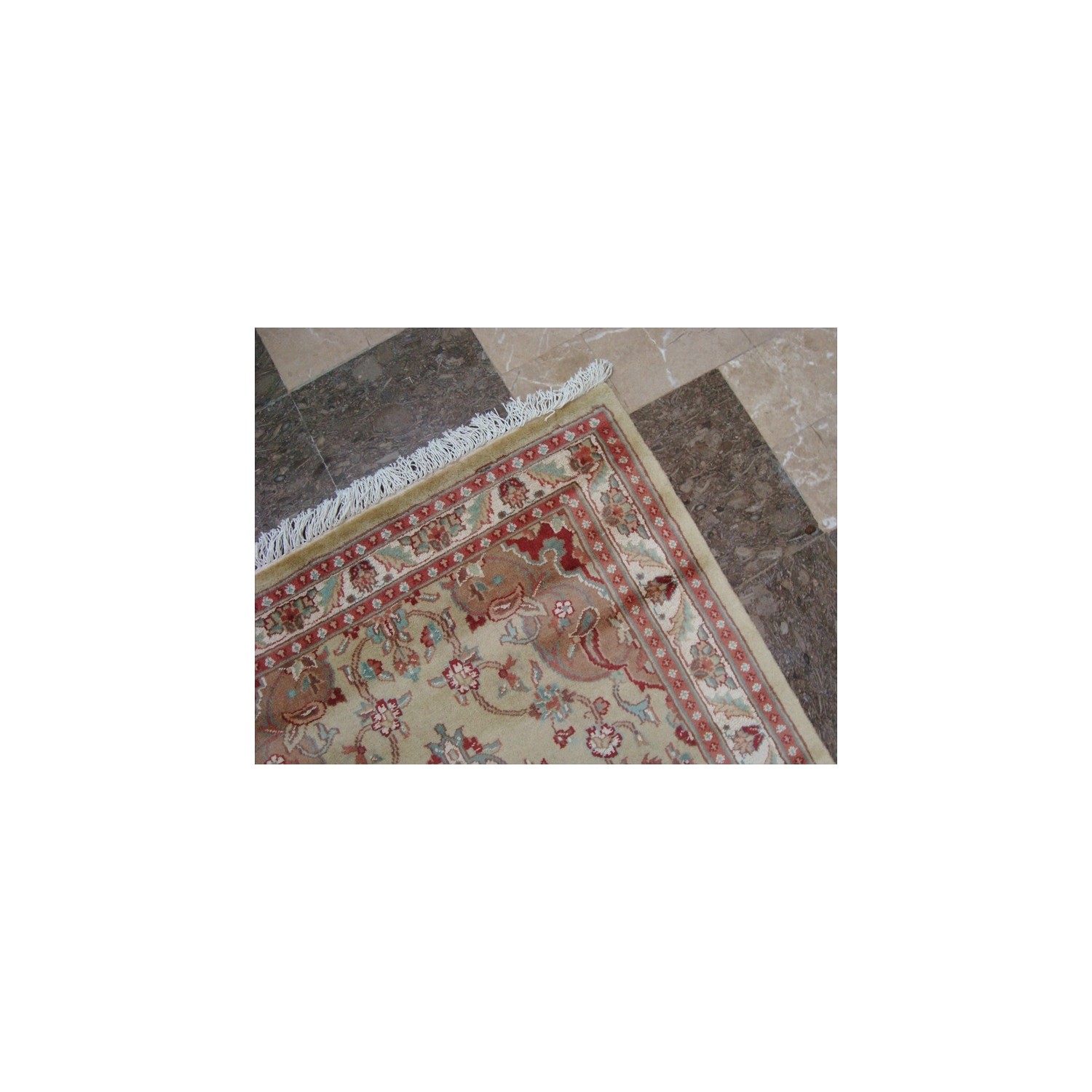 Ahmedani Wow Cream Ivory Floral Oriental Hand Knotted Wool Silk Carpet 4.11' x 3.0' Area Rug - Cream/Ivory