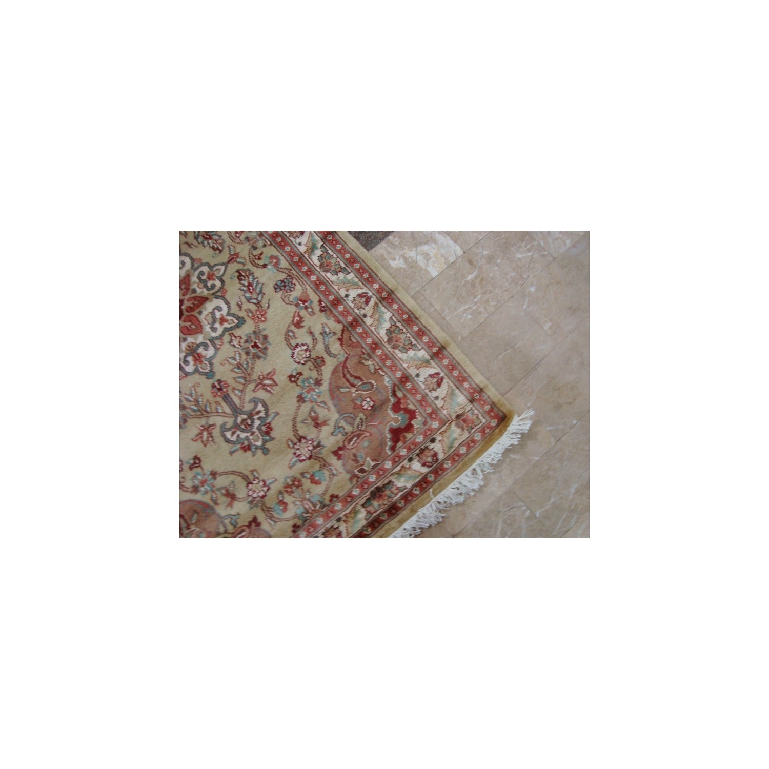 Ahmedani Wow Cream Ivory Floral Oriental Hand Knotted Wool Silk Carpet 4.11' x 3.0' Area Rug - Cream/Ivory