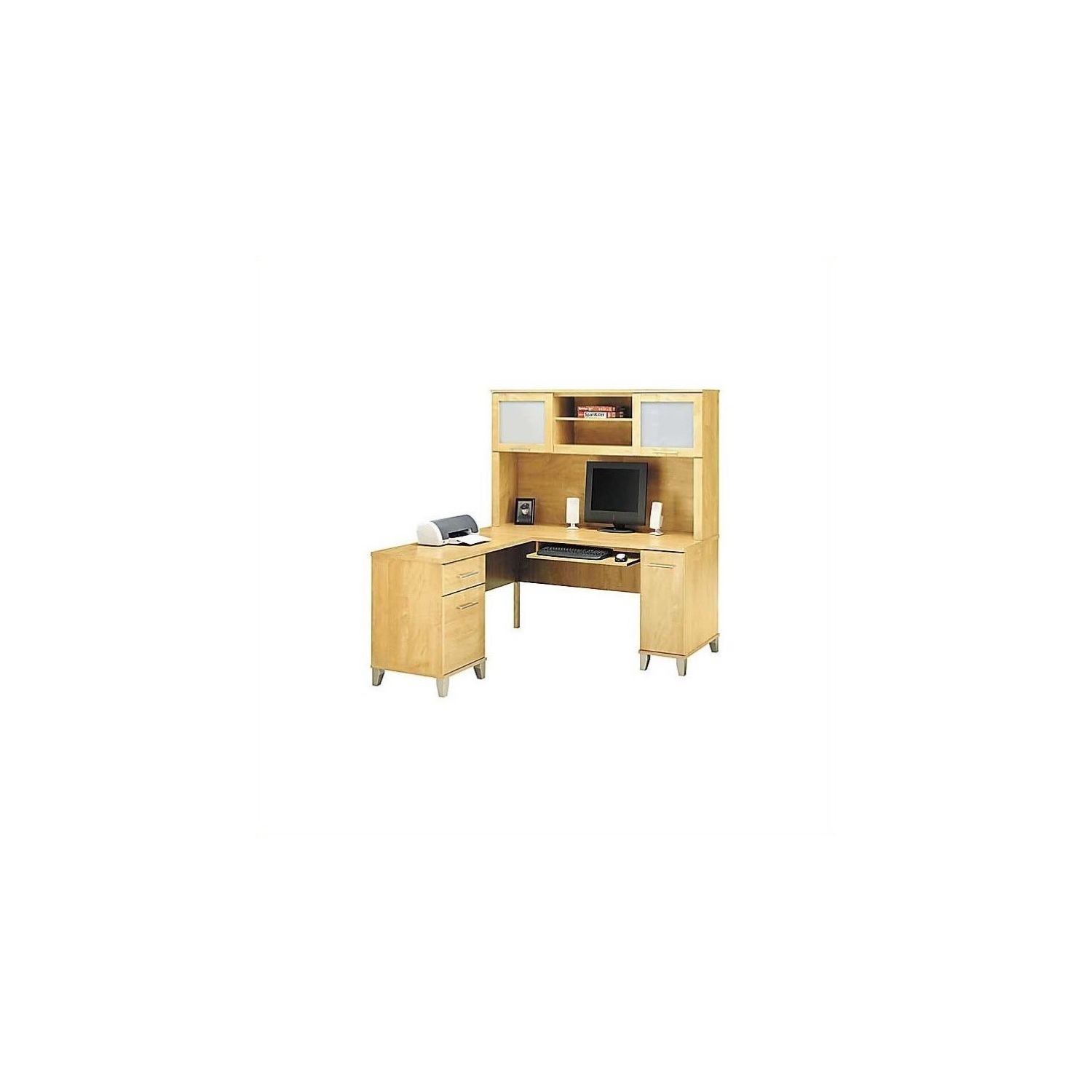 Bush Furniture – Bureau d’ordinateur en L Somerset de 60 po avec étagère en croix en érable