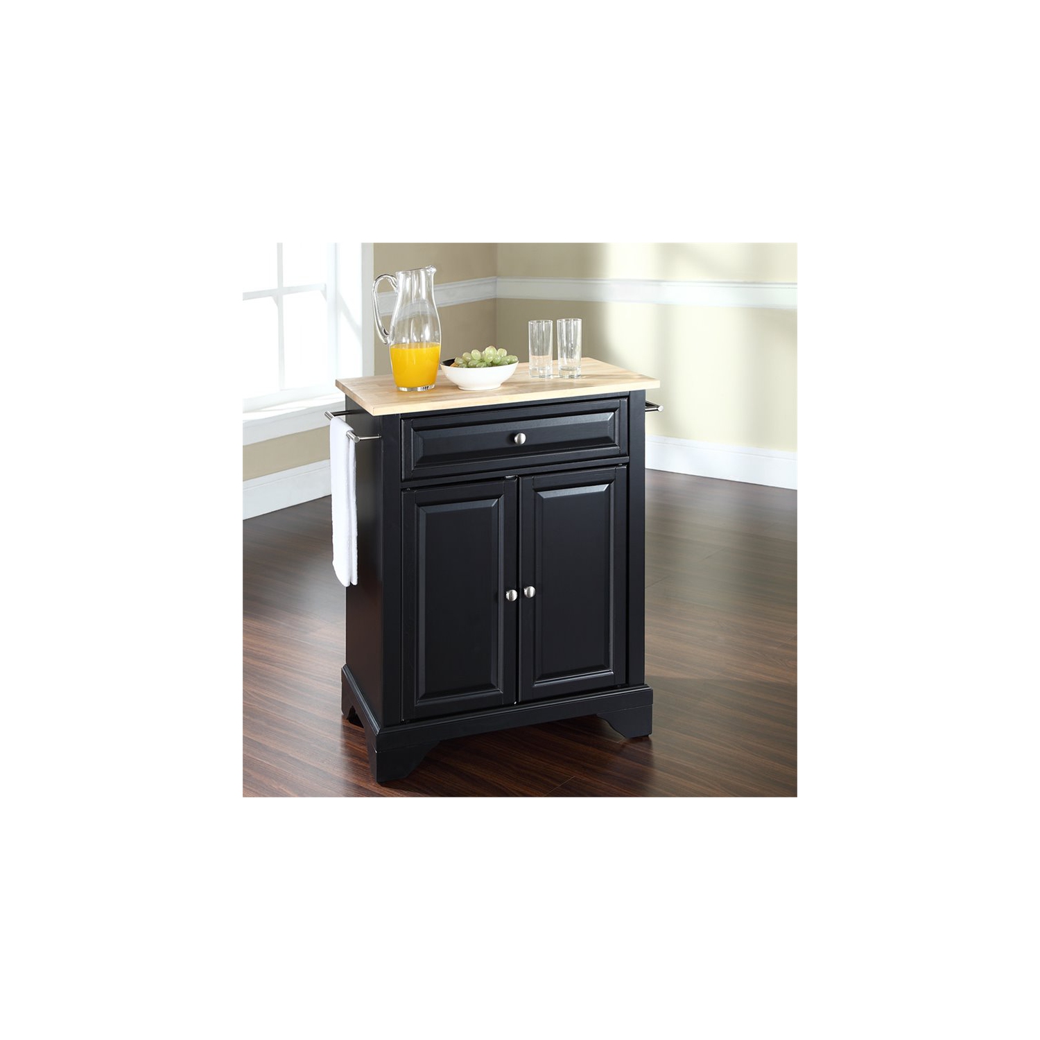 Crosley LaFayette Natural Wood Top Portable Kitchen Island in Black