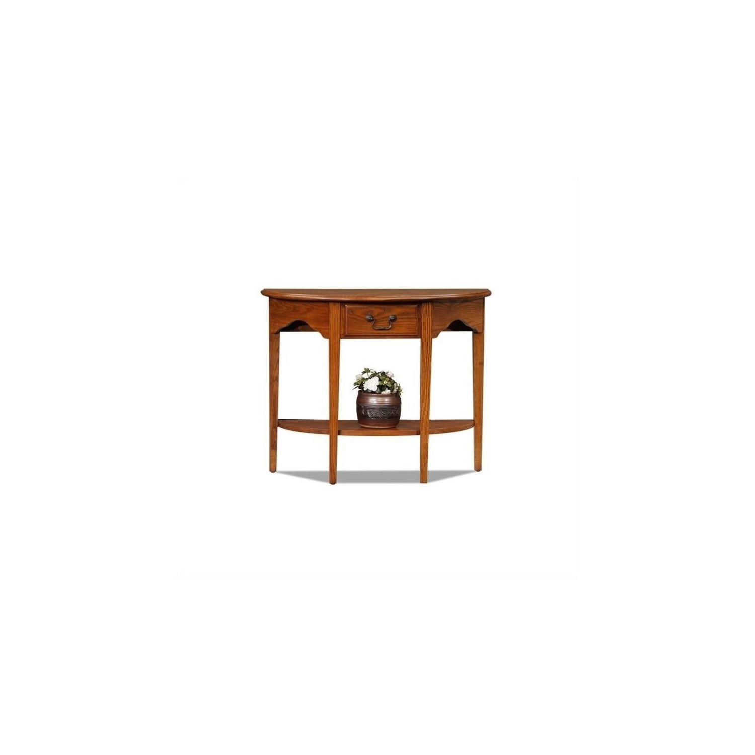 Leick Furniture – Table console en bois en demi-lune au fini chêne moyen