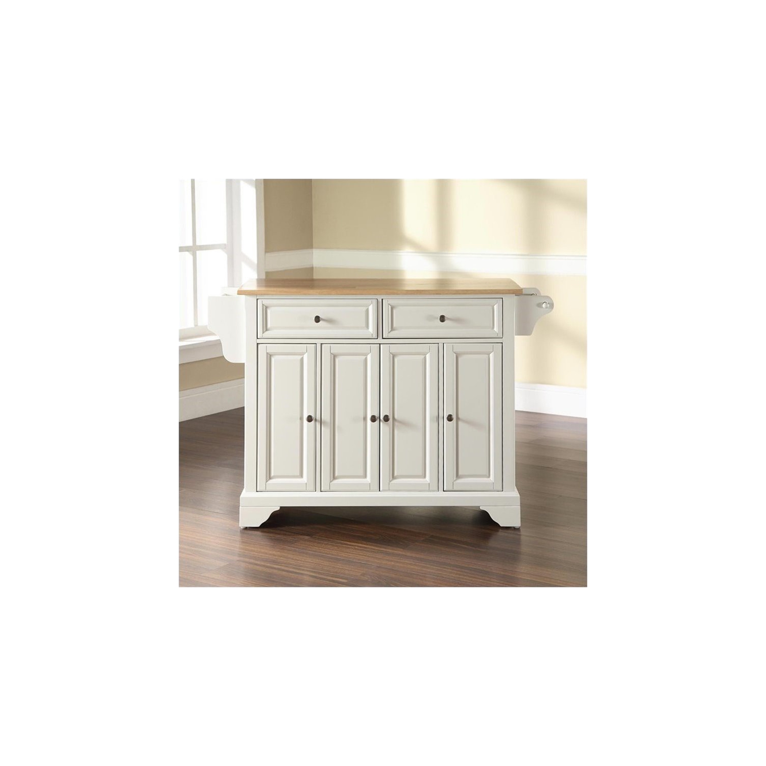 Crosley LaFayette Natural Wood Top Kitchen Island in White