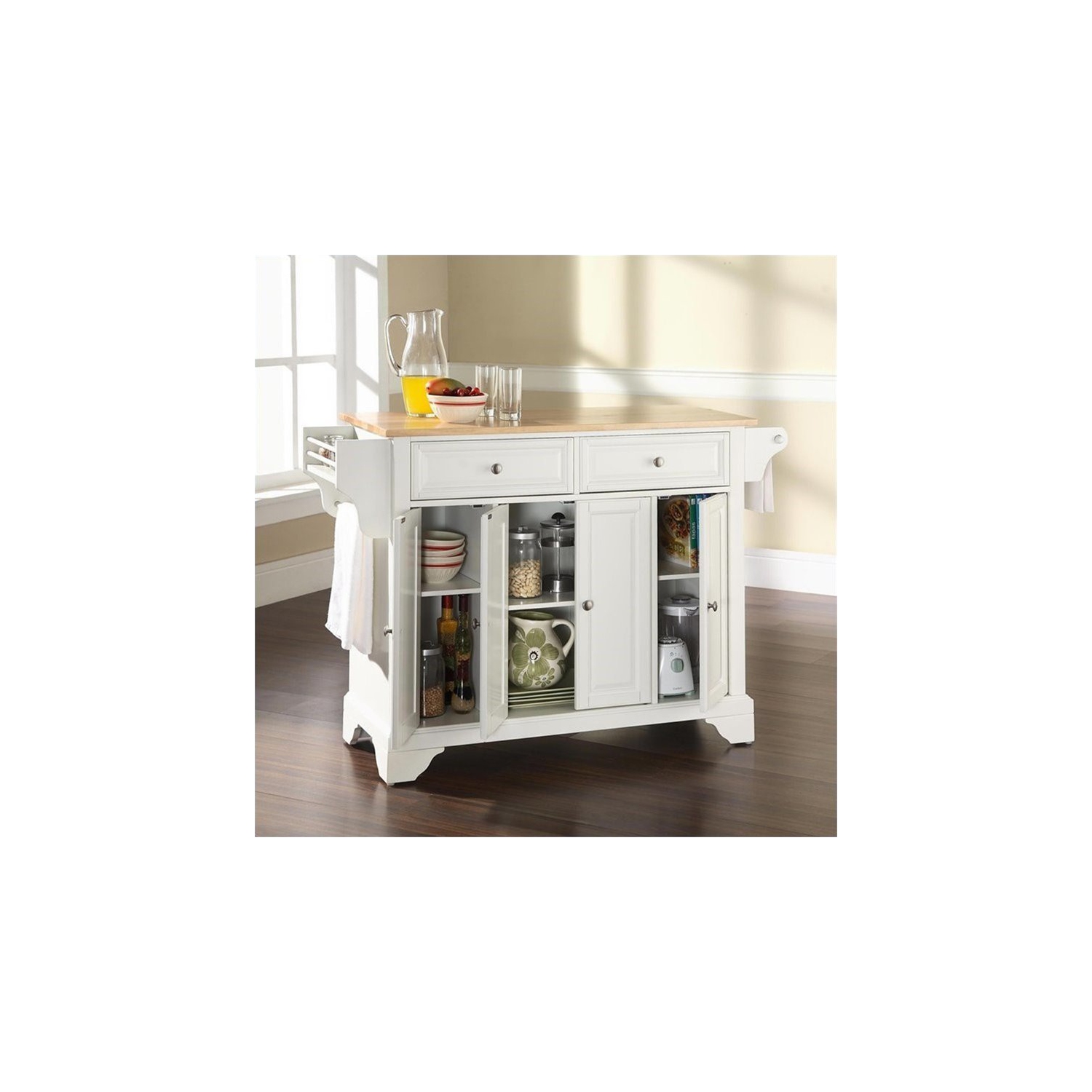 Crosley LaFayette Natural Wood Top Kitchen Island in White