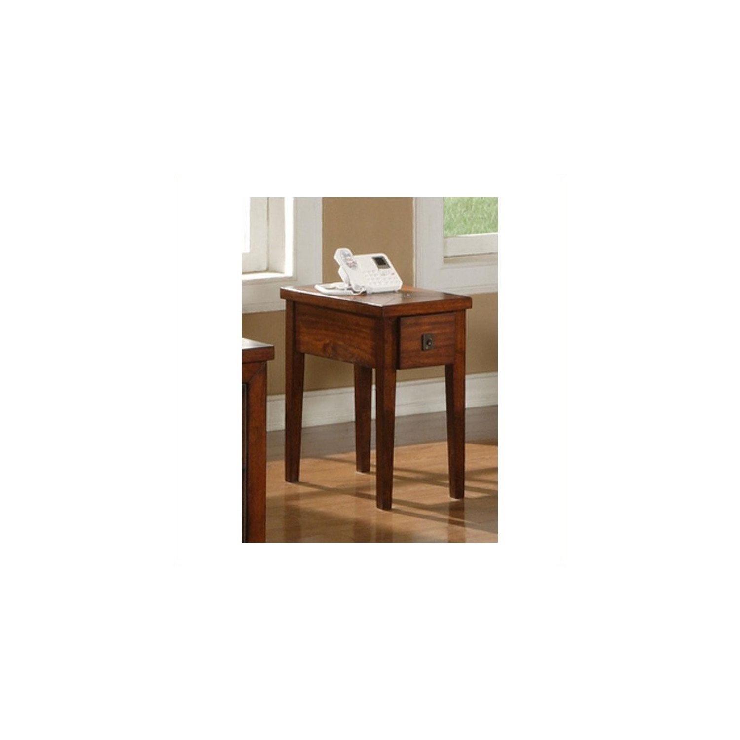 Davenport Chairside End Table in brown cherry finish with slate inlay