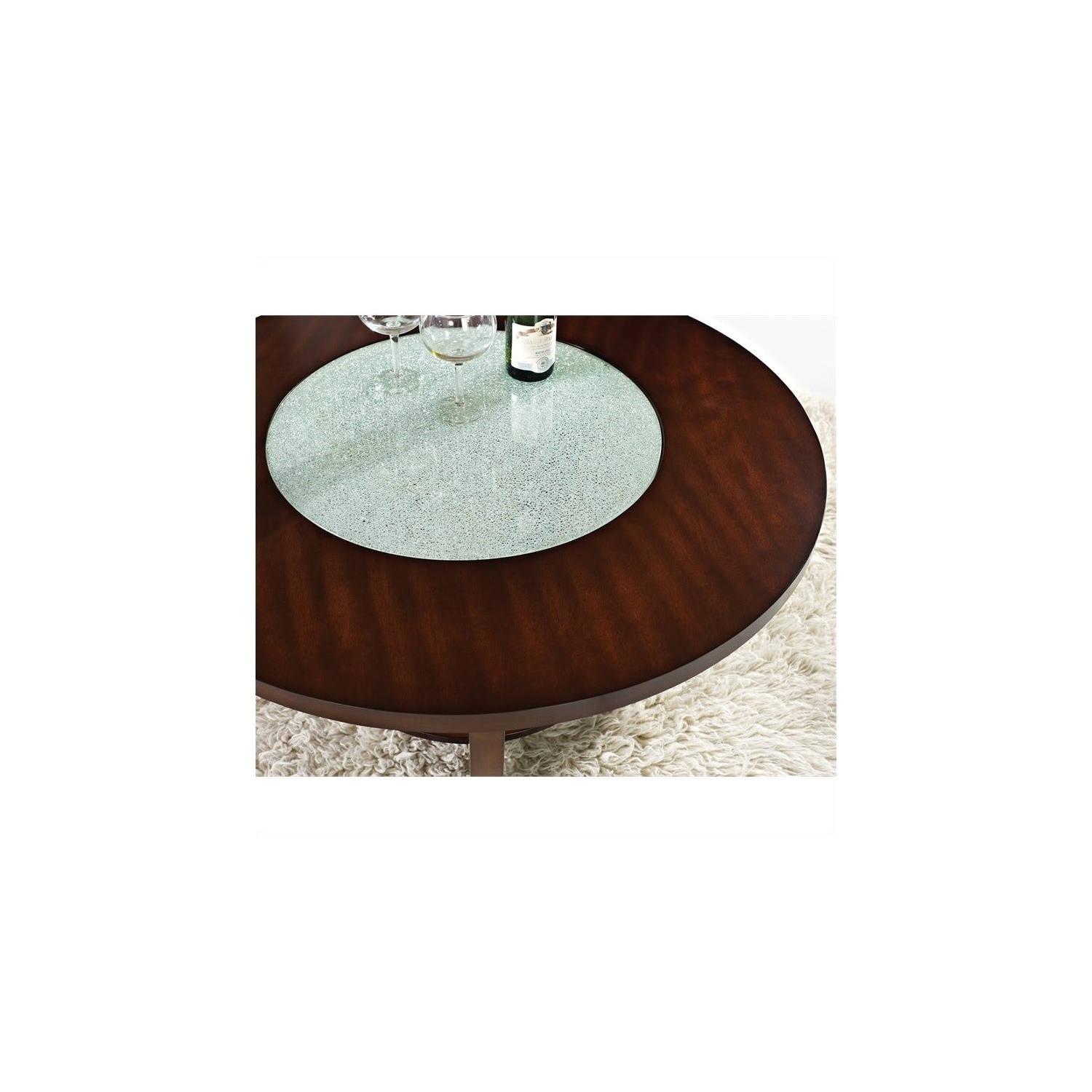 Rafael Wooden Cocktail Table in Cherry Finish with Glass inlay