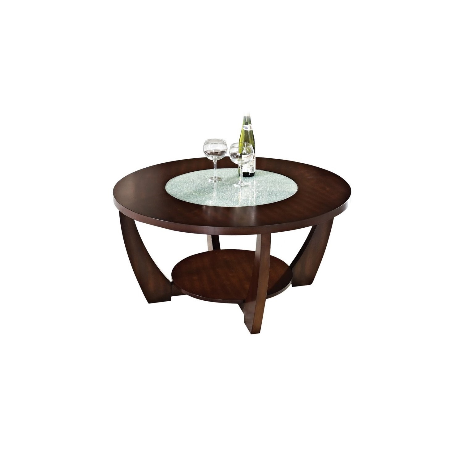 Rafael Wooden Cocktail Table in Cherry Finish with Glass inlay
