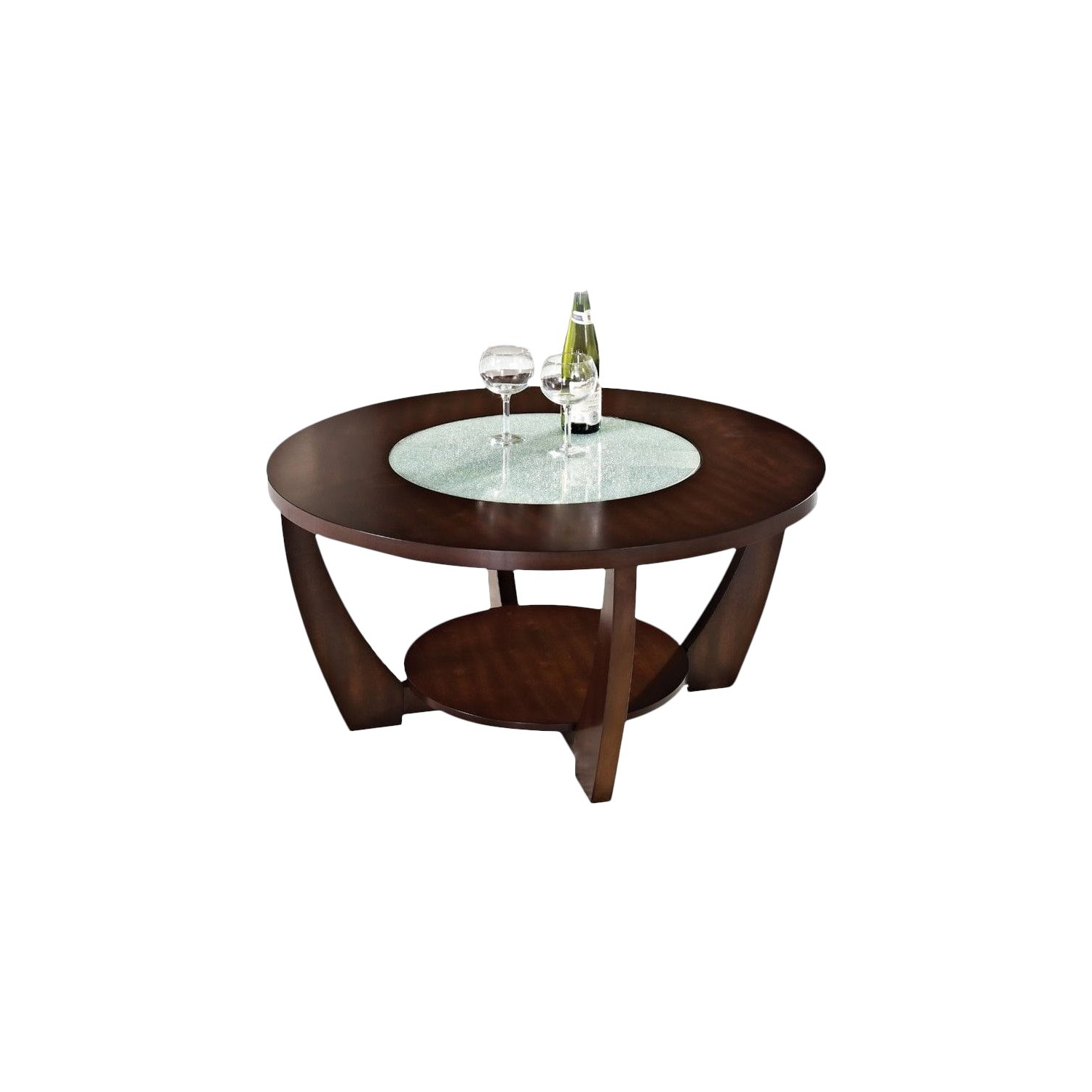 Rafael Wooden Cocktail Table in Cherry Finish with Glass inlay