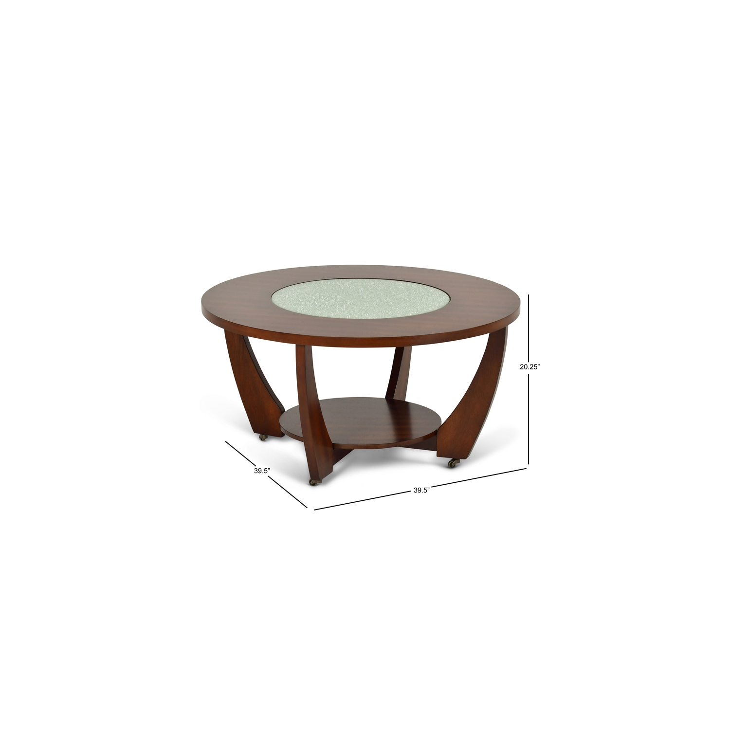 Rafael Wooden Cocktail Table in Cherry Finish with Glass inlay