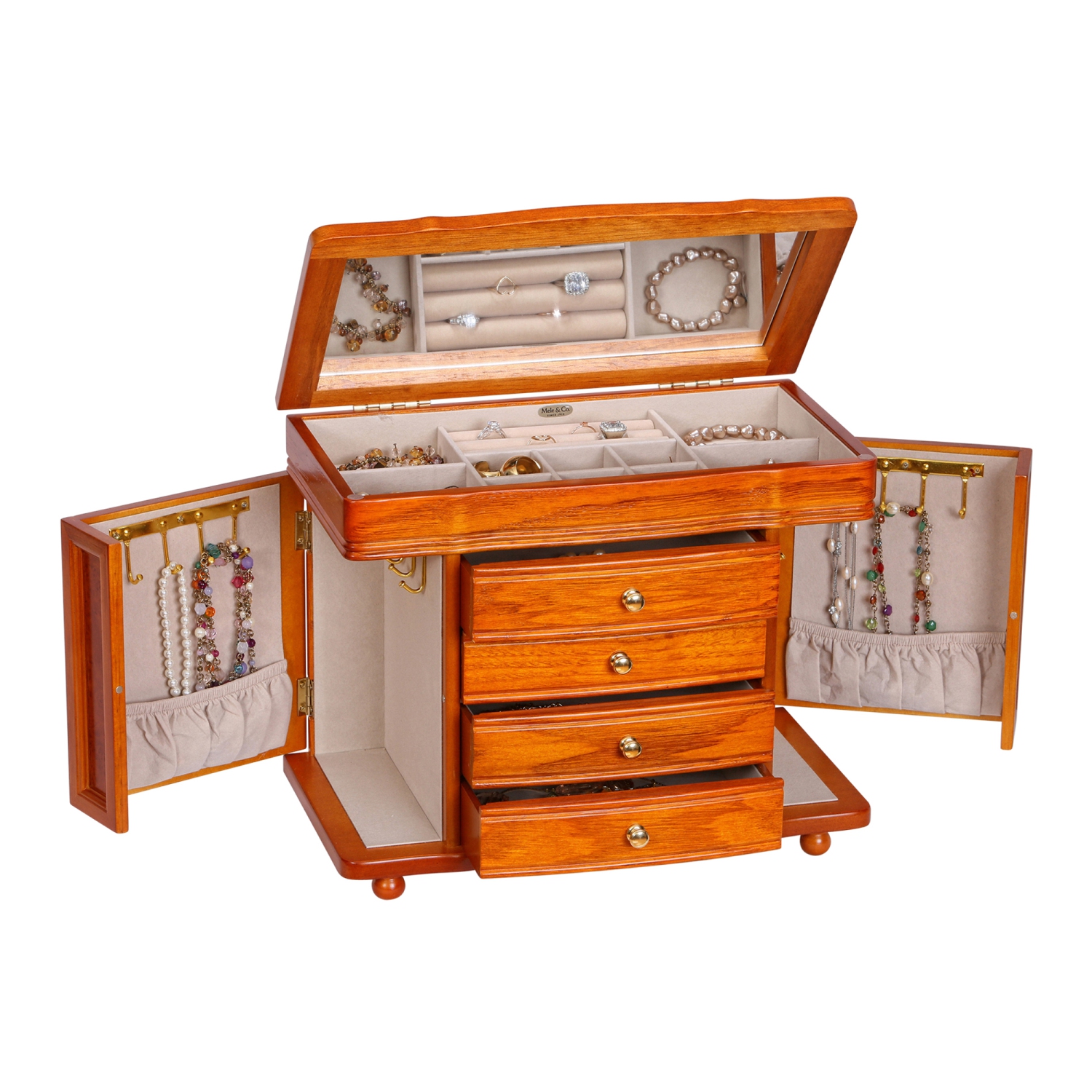 Mele Josephine Wooden Jewelry Box in Oak Finish
