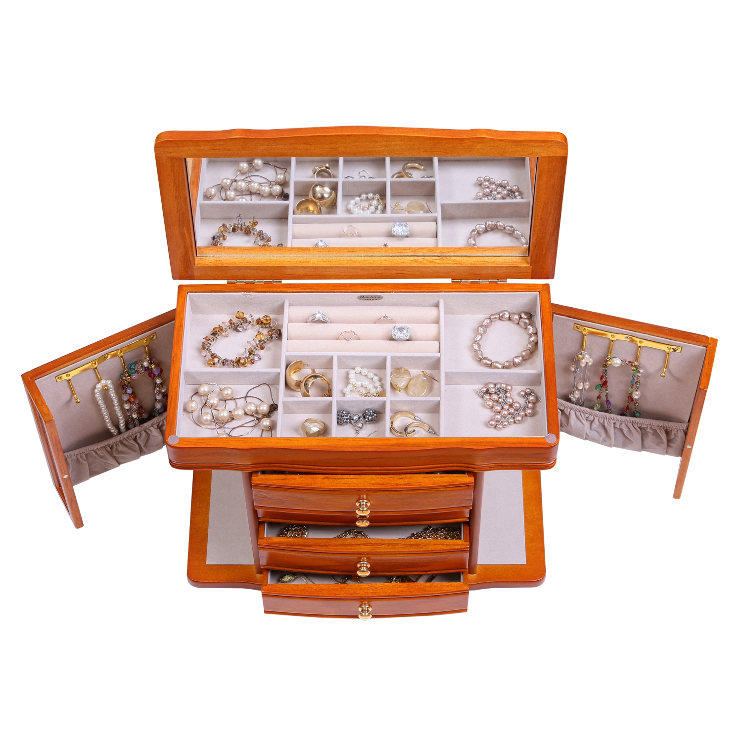 Mele Josephine Wooden Jewelry Box in Oak Finish