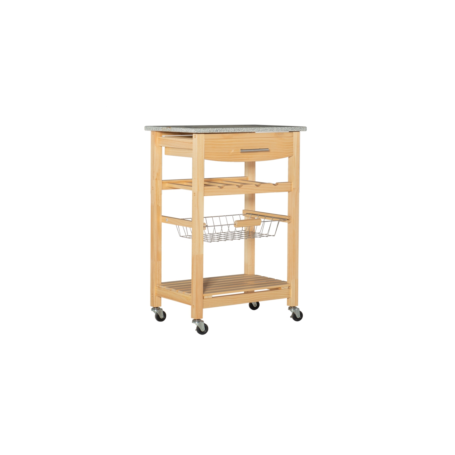 Linon Natalie Wood and Granite Top Kitchen Cart in Natural Brown