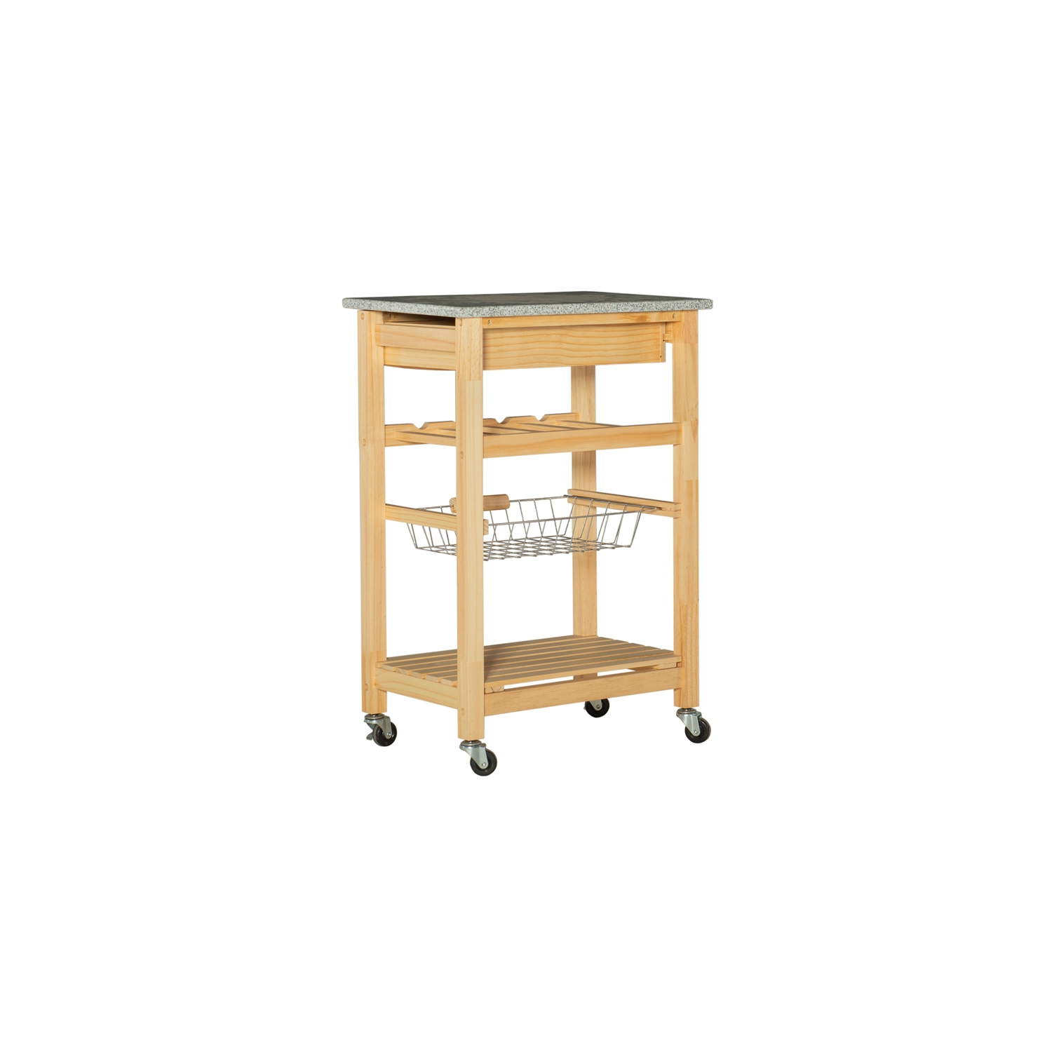 Linon Natalie Wood and Granite Top Kitchen Cart in Natural Brown