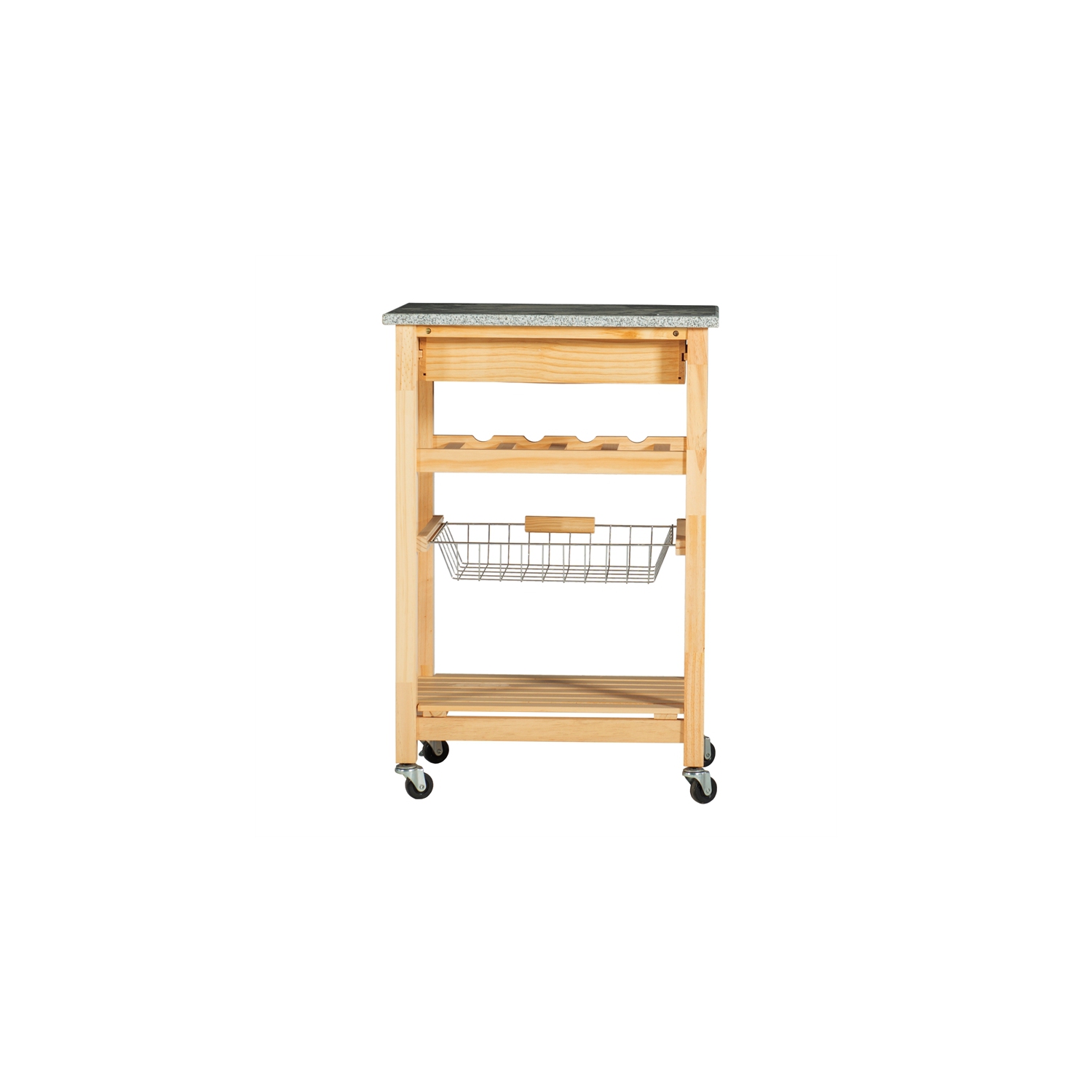 Linon Natalie Wood and Granite Top Kitchen Cart in Natural Brown