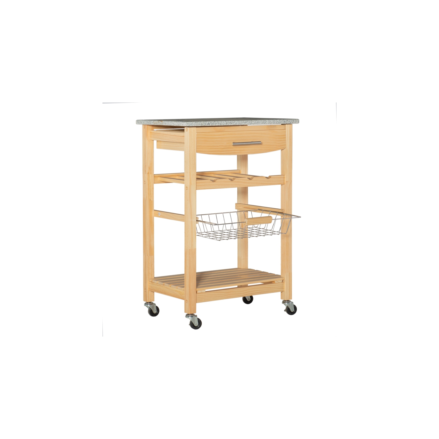 Linon Natalie Wood and Granite Top Kitchen Cart in Natural Brown