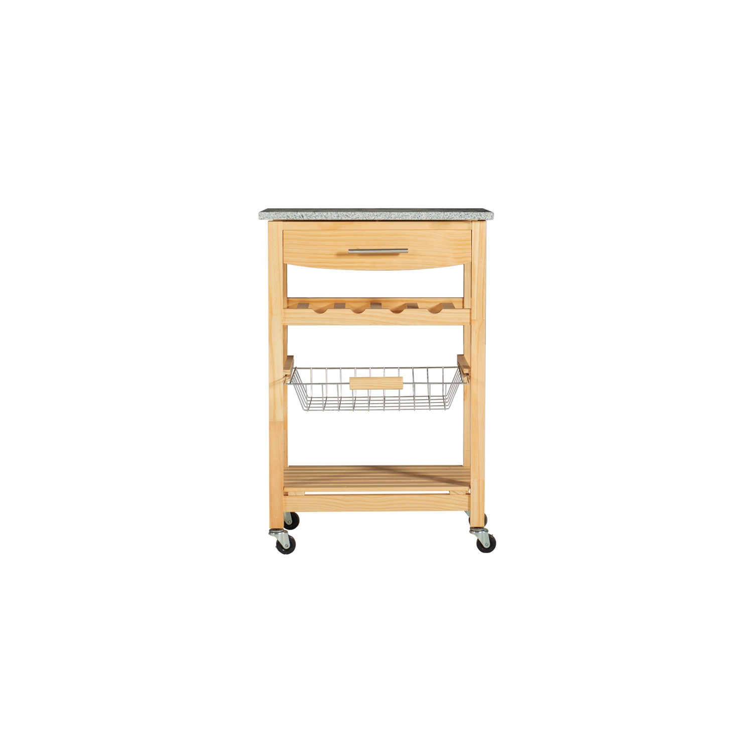 Linon Natalie Wood and Granite Top Kitchen Cart in Natural Brown