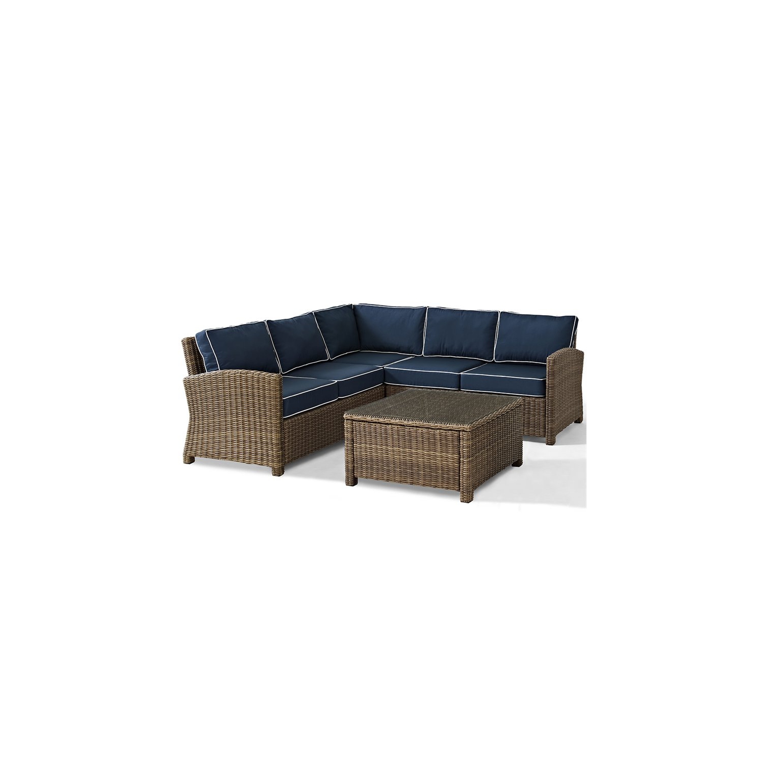 Crosley Bradenton 4 Piece Wicker Patio Sectional Set in Brown and Navy