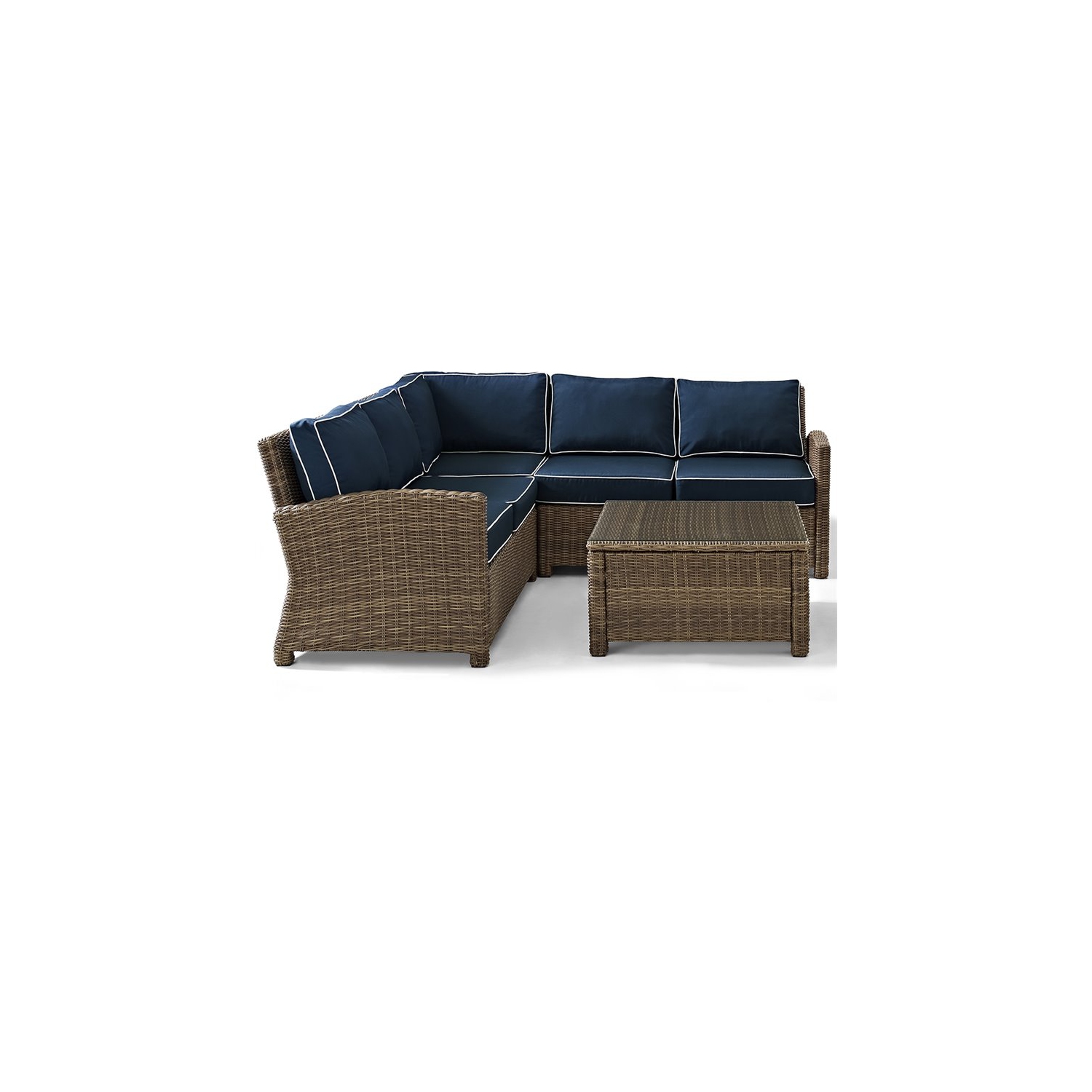 Crosley Bradenton 4 Piece Wicker Patio Sectional Set in Brown and Navy