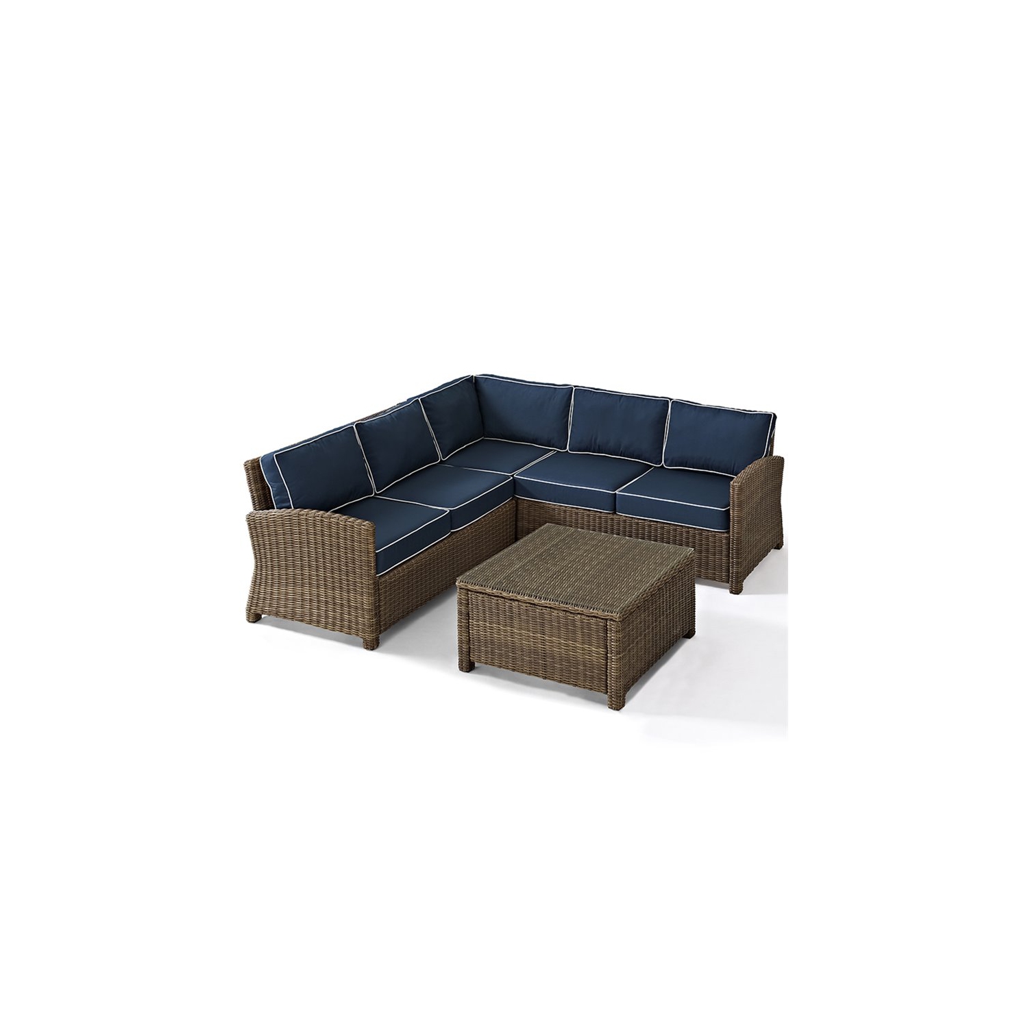 Crosley Bradenton 4 Piece Wicker Patio Sectional Set in Brown and Navy