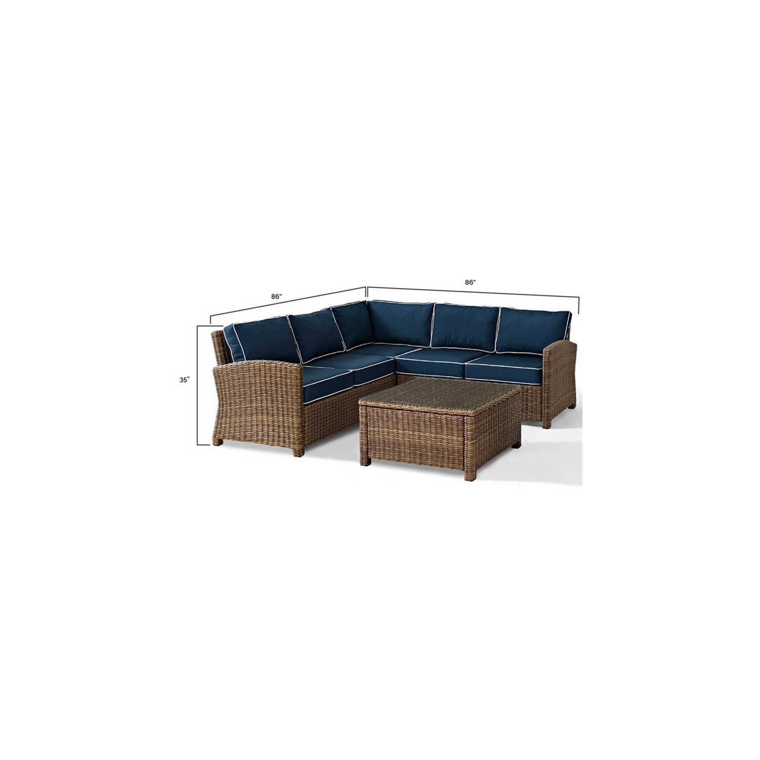 Crosley Bradenton 4 Piece Wicker Patio Sectional Set in Brown and Navy