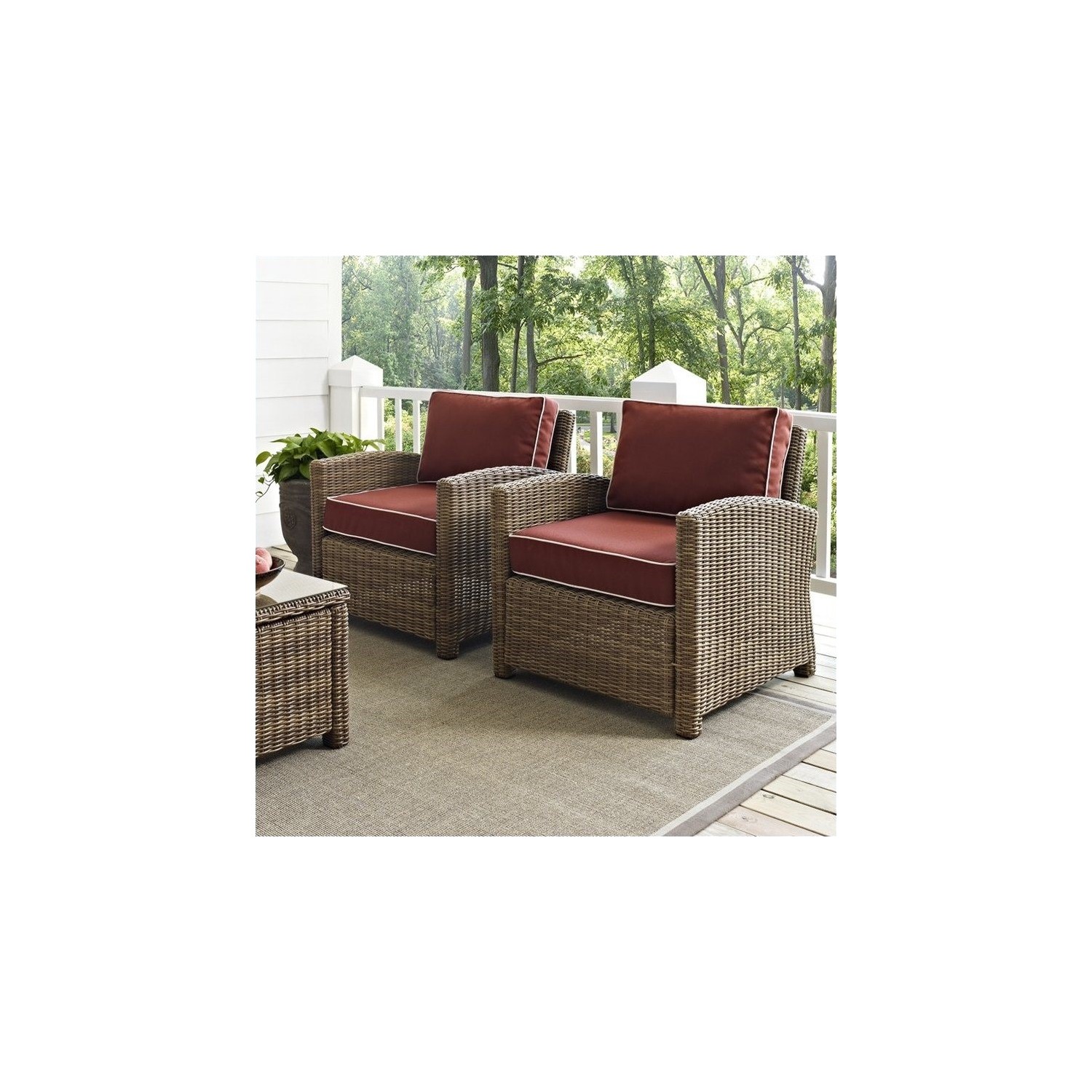 Crosley Furniture Bradenton 2 Piece Outdoor Wicker Seating Set with Sangria Cushions