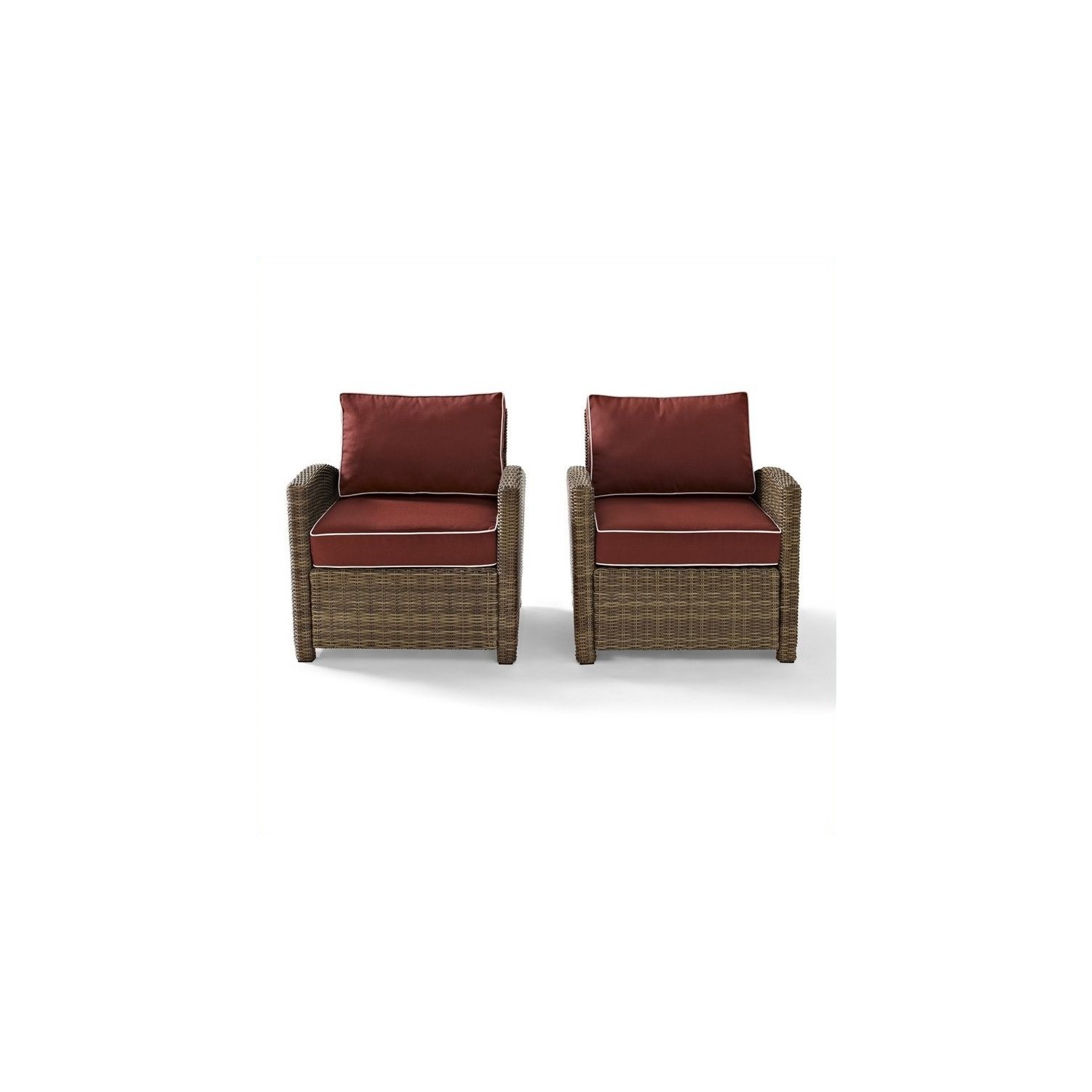 Crosley Furniture Bradenton 2 Piece Outdoor Wicker Seating Set with Sangria Cushions