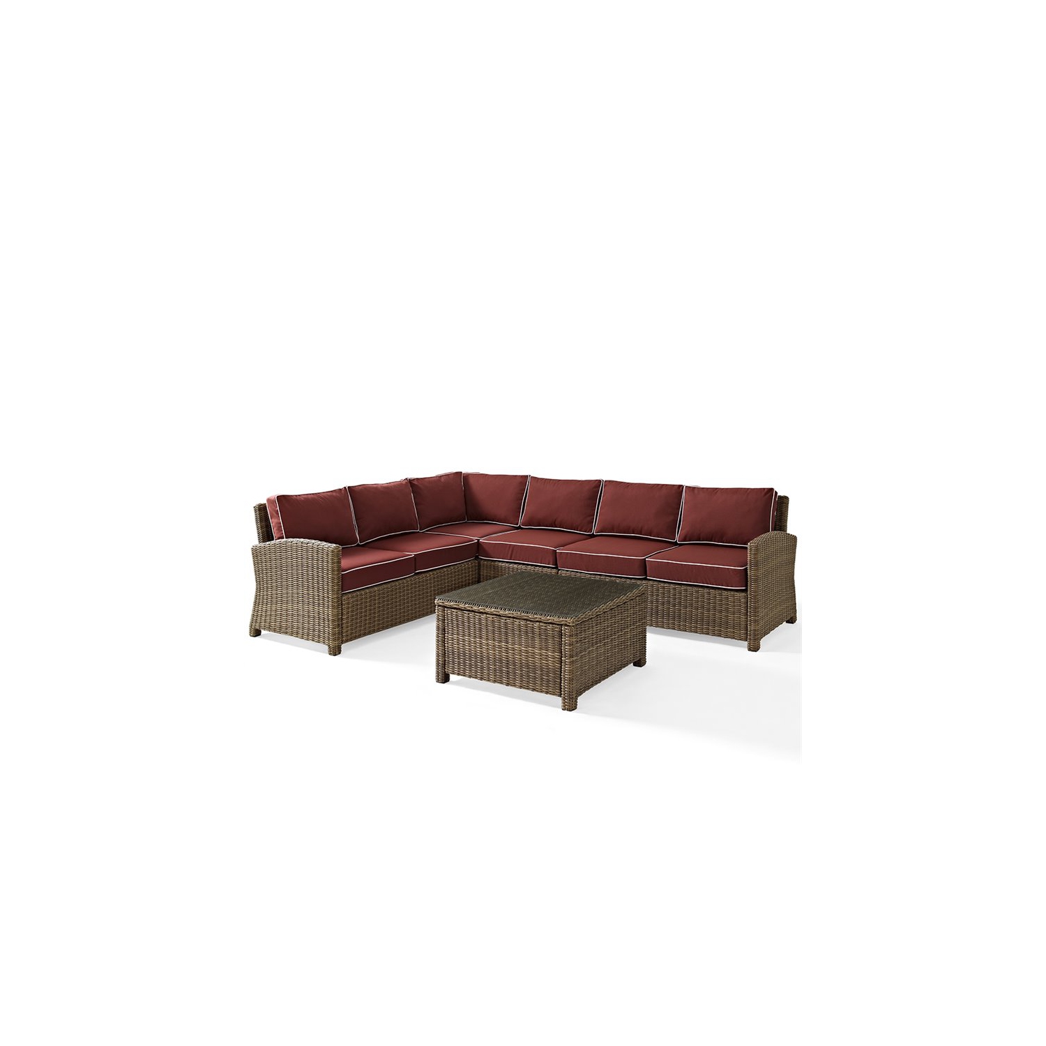 Crosley Bradenton 5 Piece Wicker Patio Sectional Set in Brown and Sangria