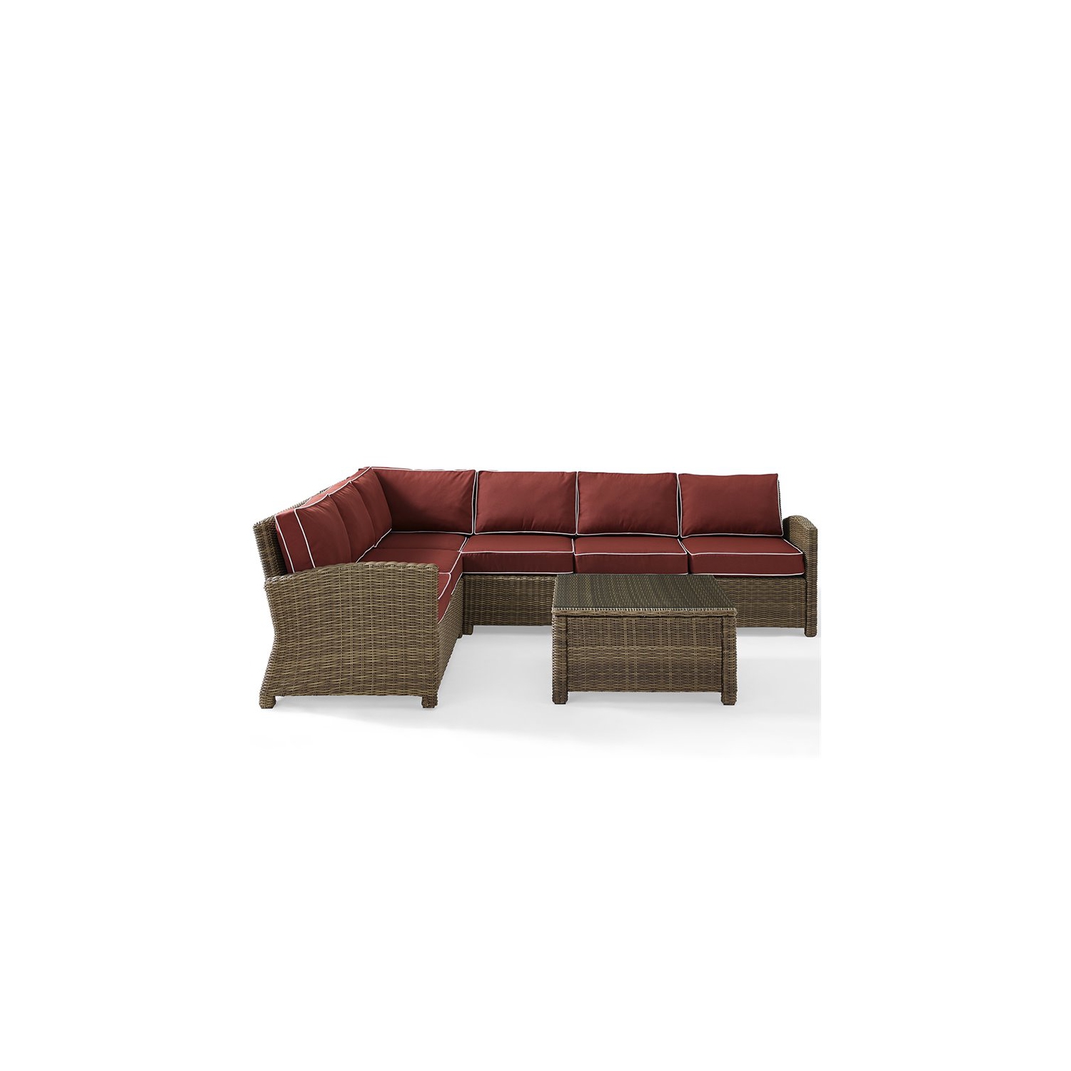 Crosley Bradenton 5 Piece Wicker Patio Sectional Set in Brown and Sangria