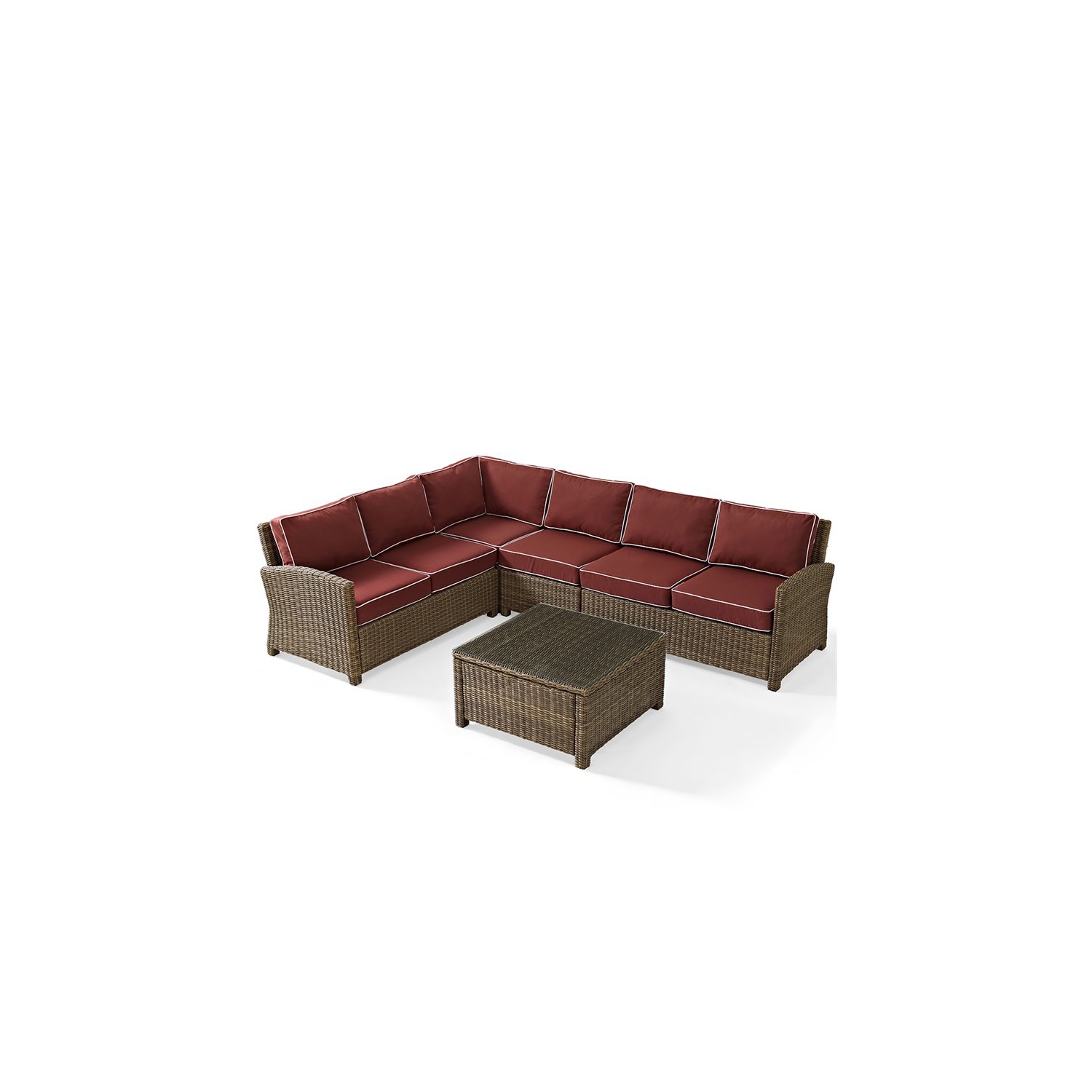 Crosley Bradenton 5 Piece Wicker Patio Sectional Set in Brown and Sangria