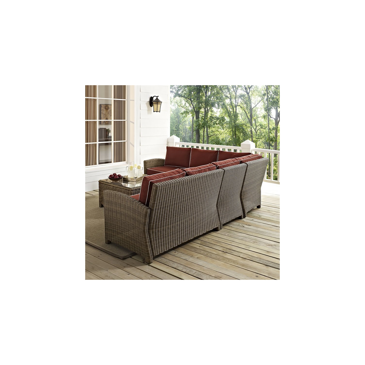 Crosley Bradenton 5 Piece Wicker Patio Sectional Set in Brown and Sangria