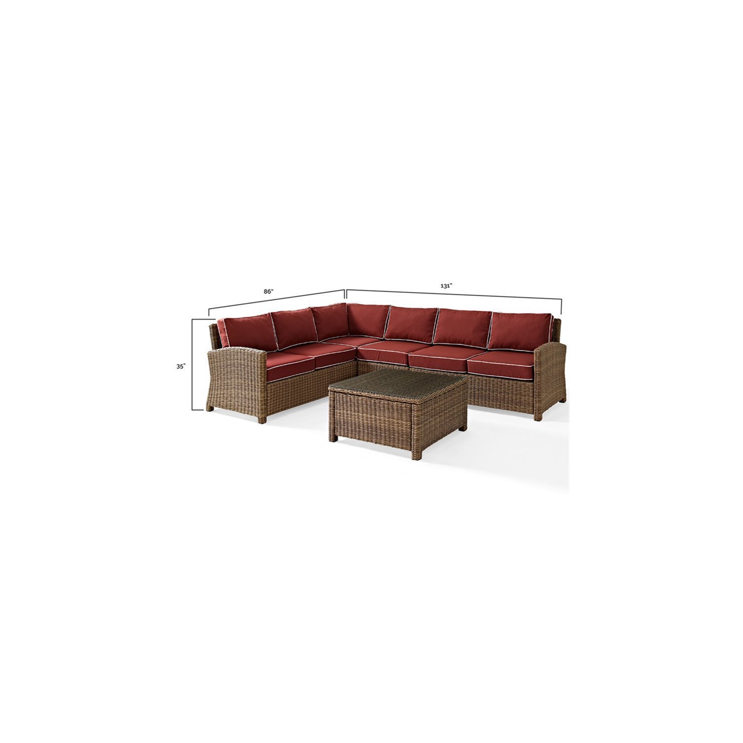 Crosley Bradenton 5 Piece Wicker Patio Sectional Set in Brown and Sangria