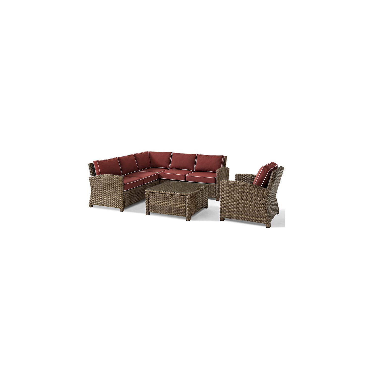 Crosley Bradenton 5 Piece Wicker Patio Sectional Set in Brown and Sangria