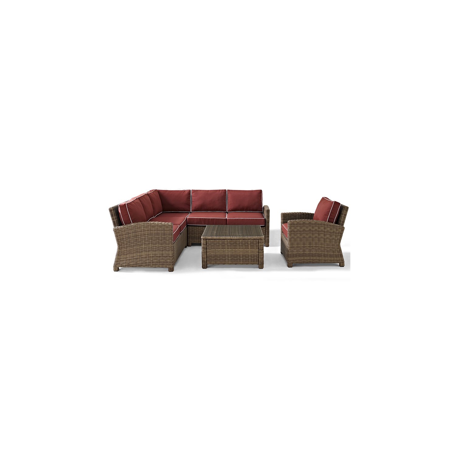 Crosley Bradenton 5 Piece Wicker Patio Sectional Set in Brown and Sangria