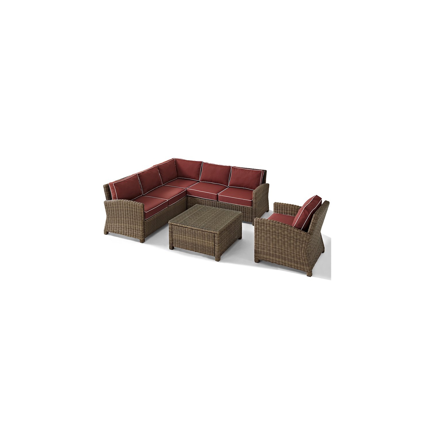 Crosley Bradenton 5 Piece Wicker Patio Sectional Set in Brown and Sangria