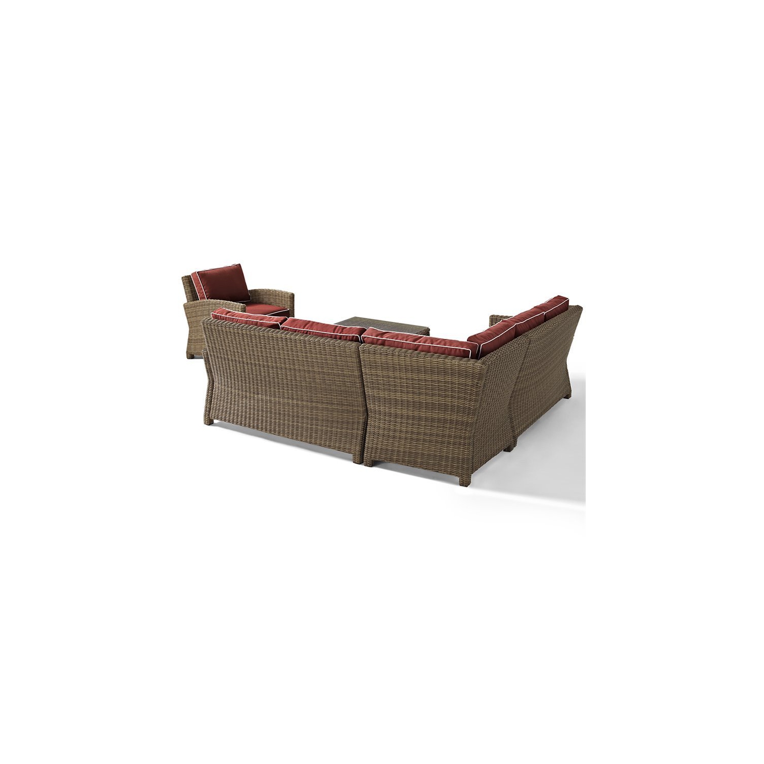 Crosley Bradenton 5 Piece Wicker Patio Sectional Set in Brown and Sangria