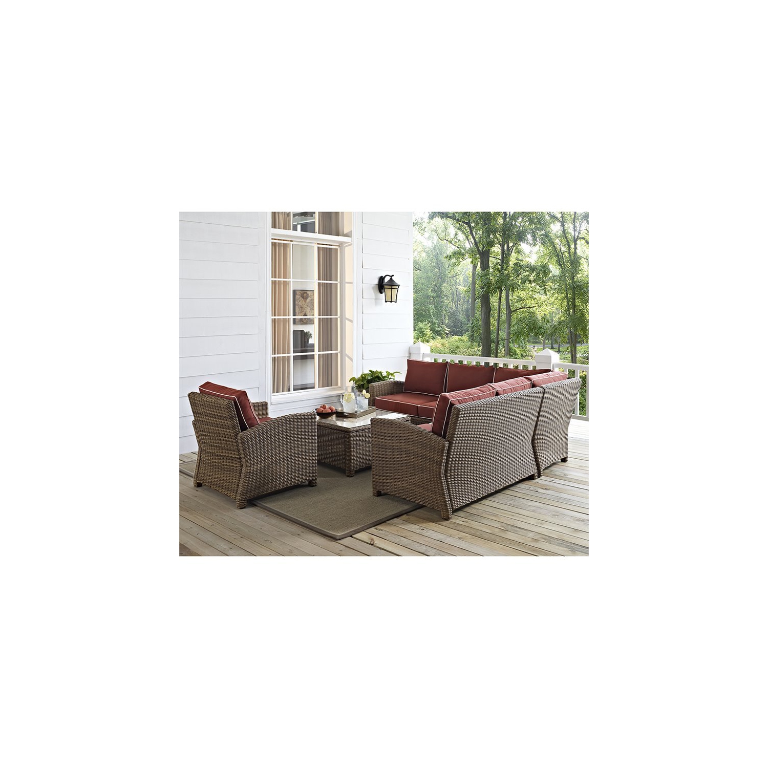 Crosley Bradenton 5 Piece Wicker Patio Sectional Set in Brown and Sangria