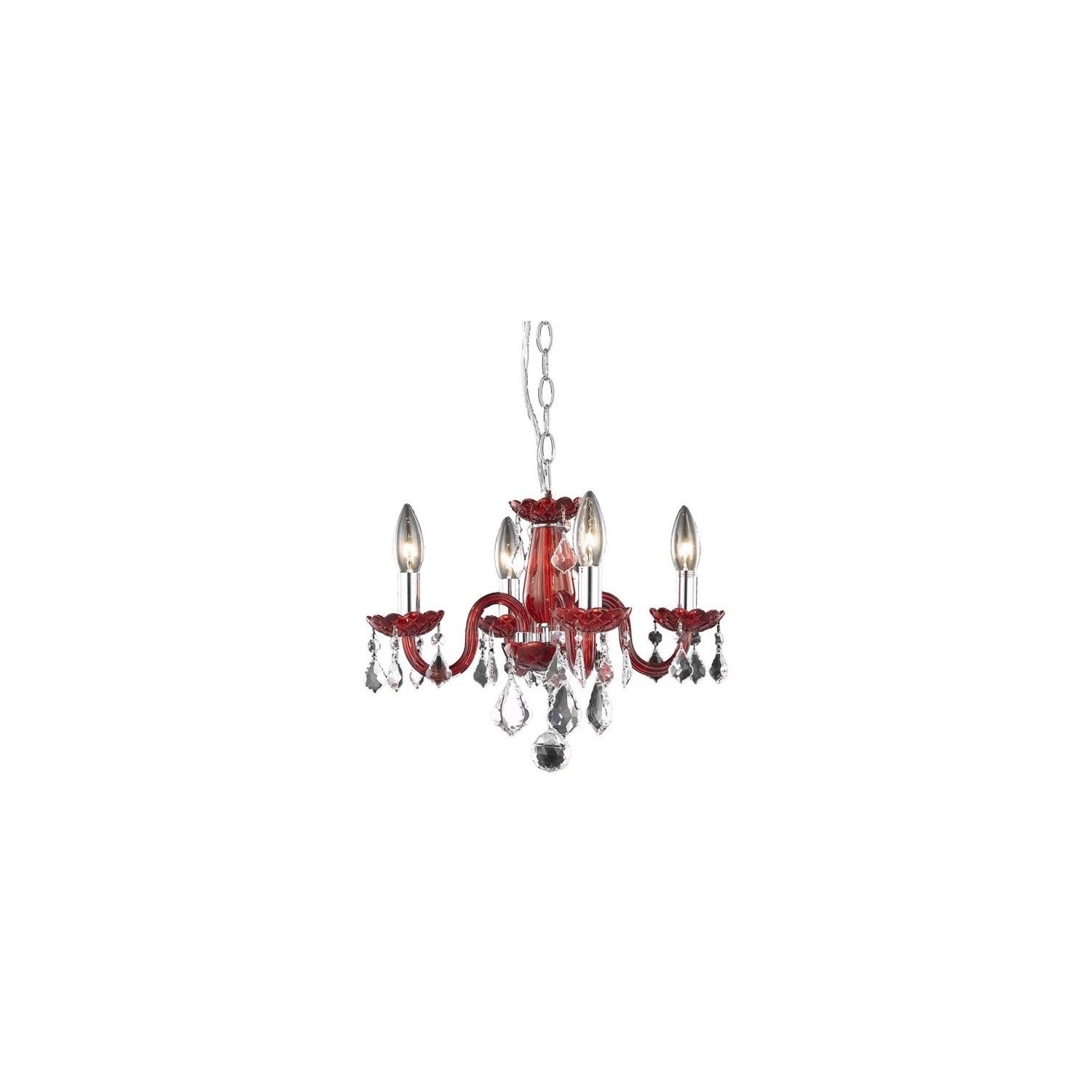 Elegant Lighting Rococo 15" 4 Light Royal Crystal Chandelier in Red
