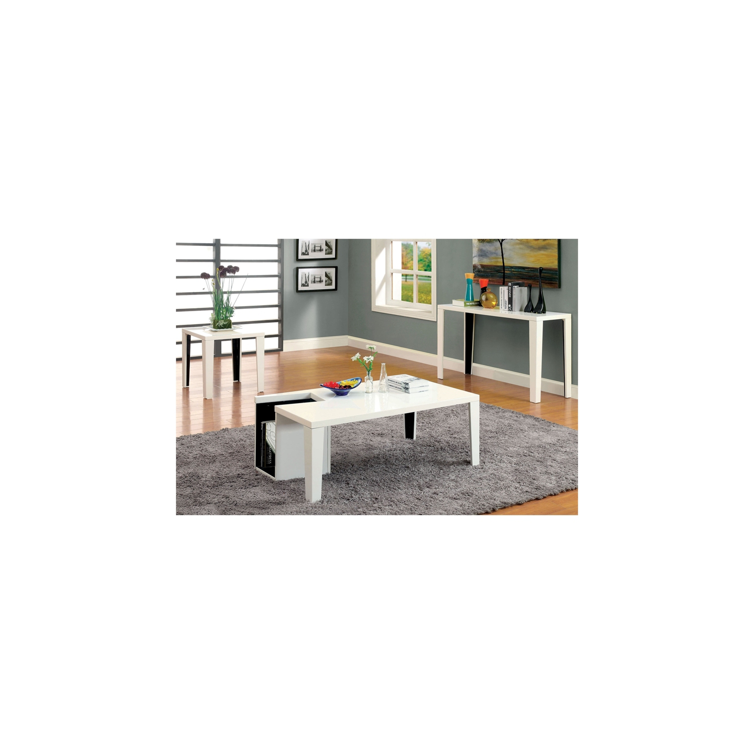 Furniture of America Lucio Contemporary Wood Coffee Table with Storage in White