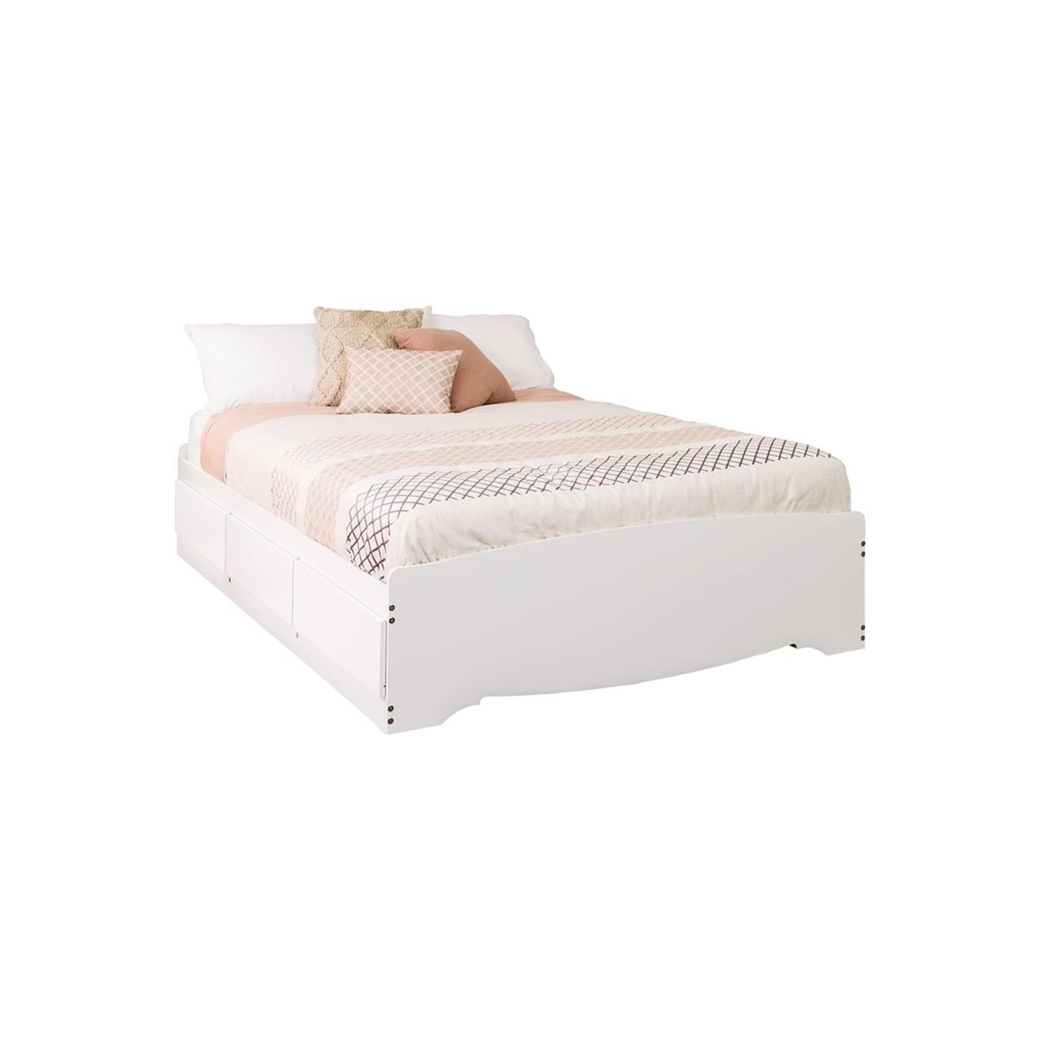 Prepac – Grand lit plateforme avec rangement, blanc